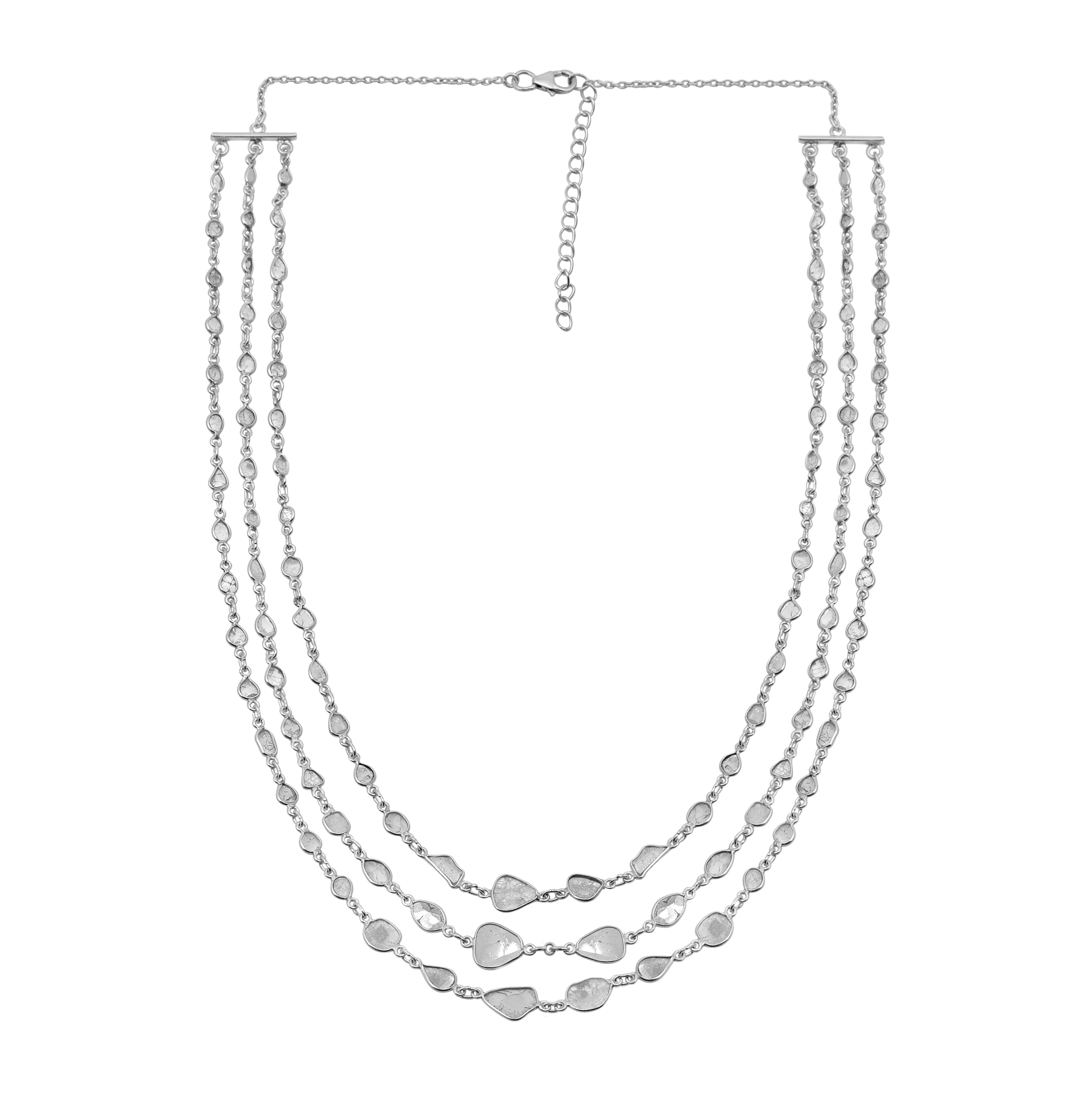 22 CTW Diamond Polki Multi Layer Chain Necklace
