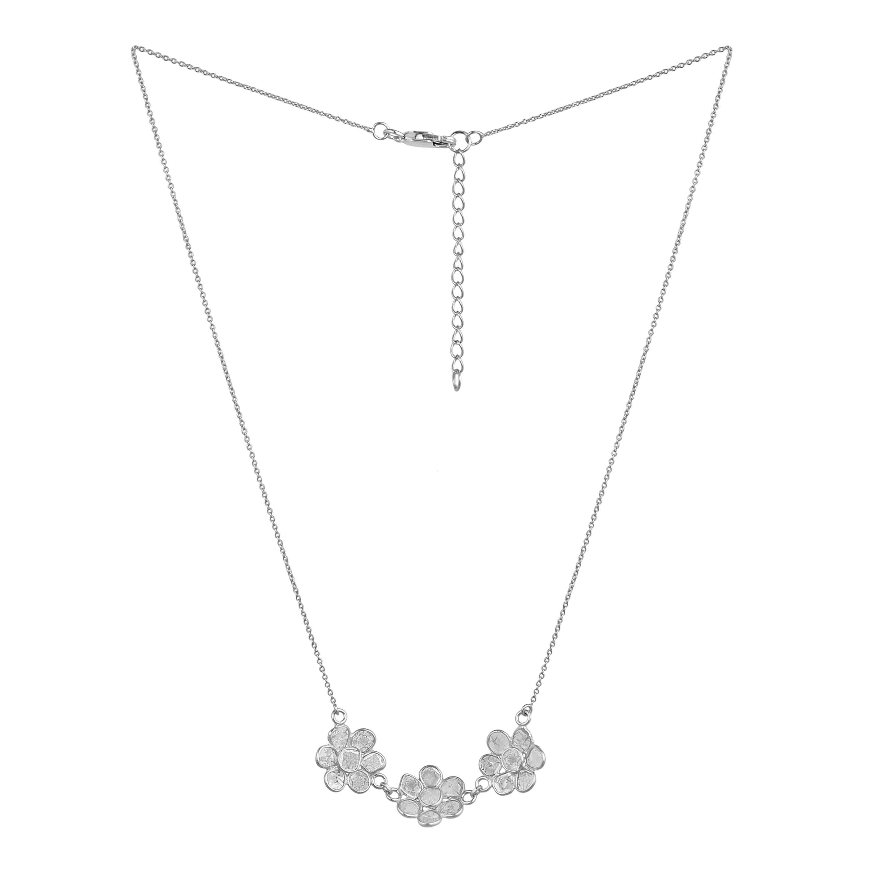 3 CTW Diamond Polki Flower Pendant Necklace
