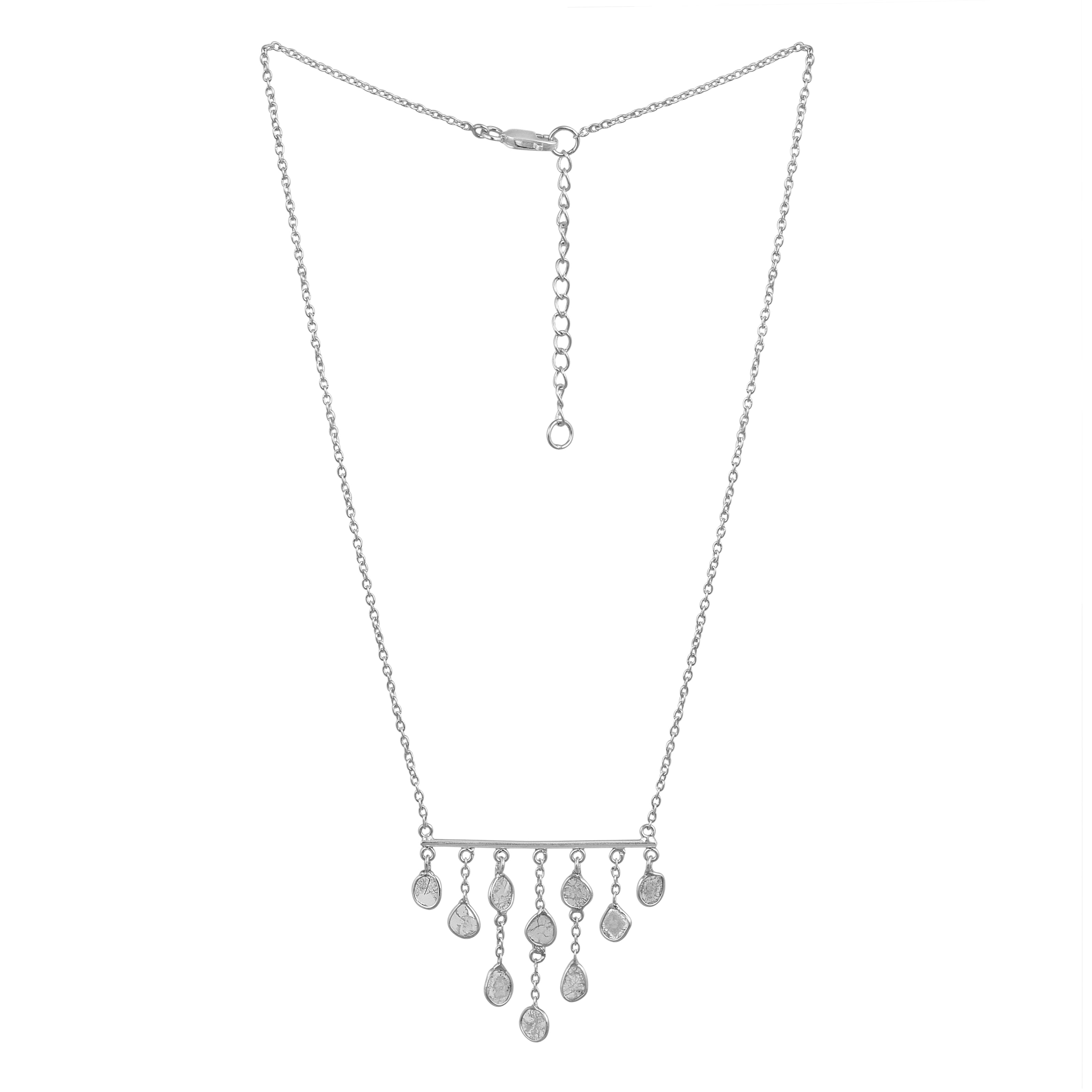 2.50 CTW Natural Diamond Polki Boho Fringe Chandelier Necklace 925 Sterling Silver Platinum Plated Everyday Slice Diamond Jewelry