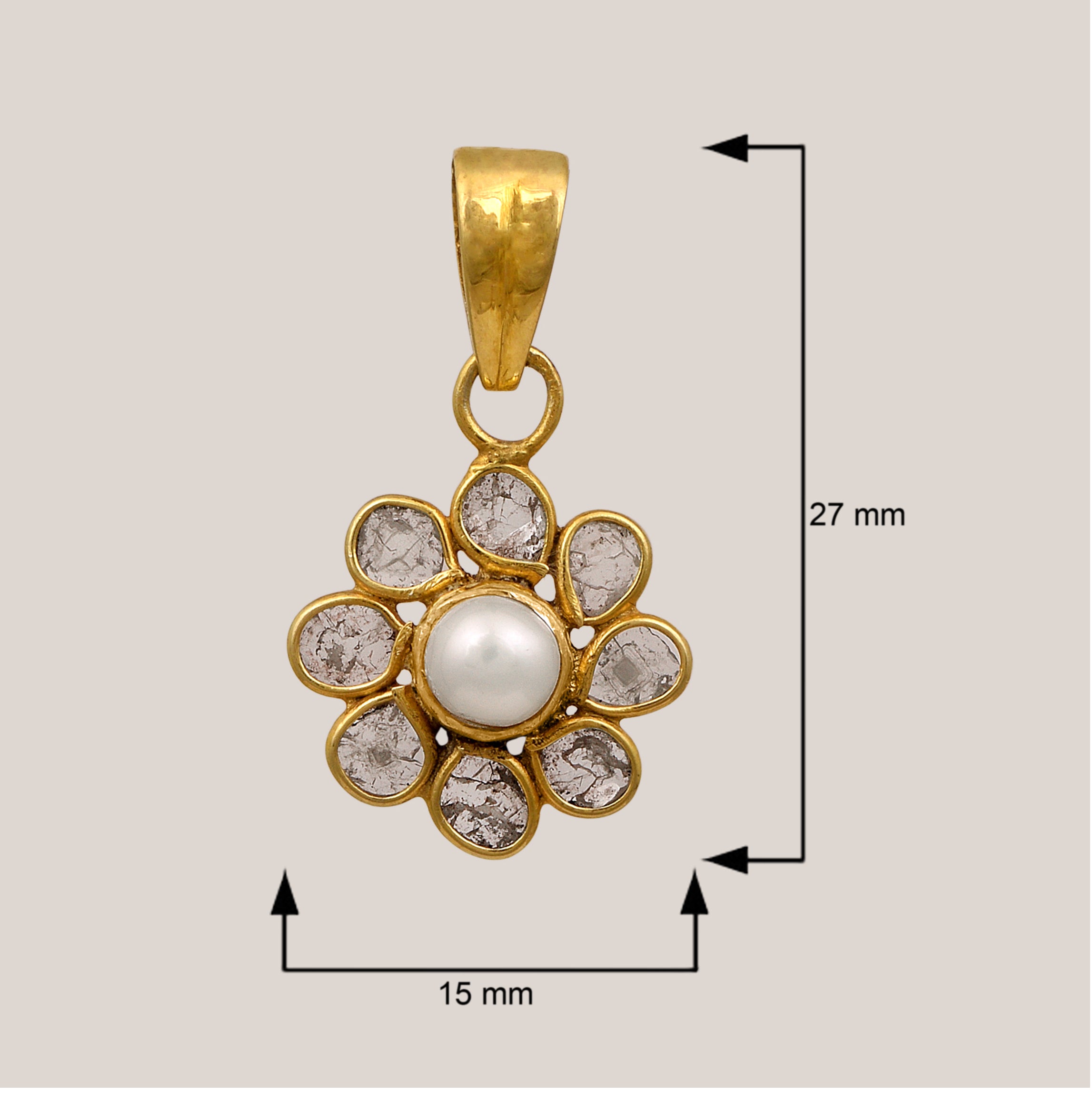0.50 CTW Diamond Polki Pearl Floral Pendant