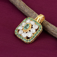 Load image into Gallery viewer, 0.50 CTW Diamond Polki Emerald Square Pendant
