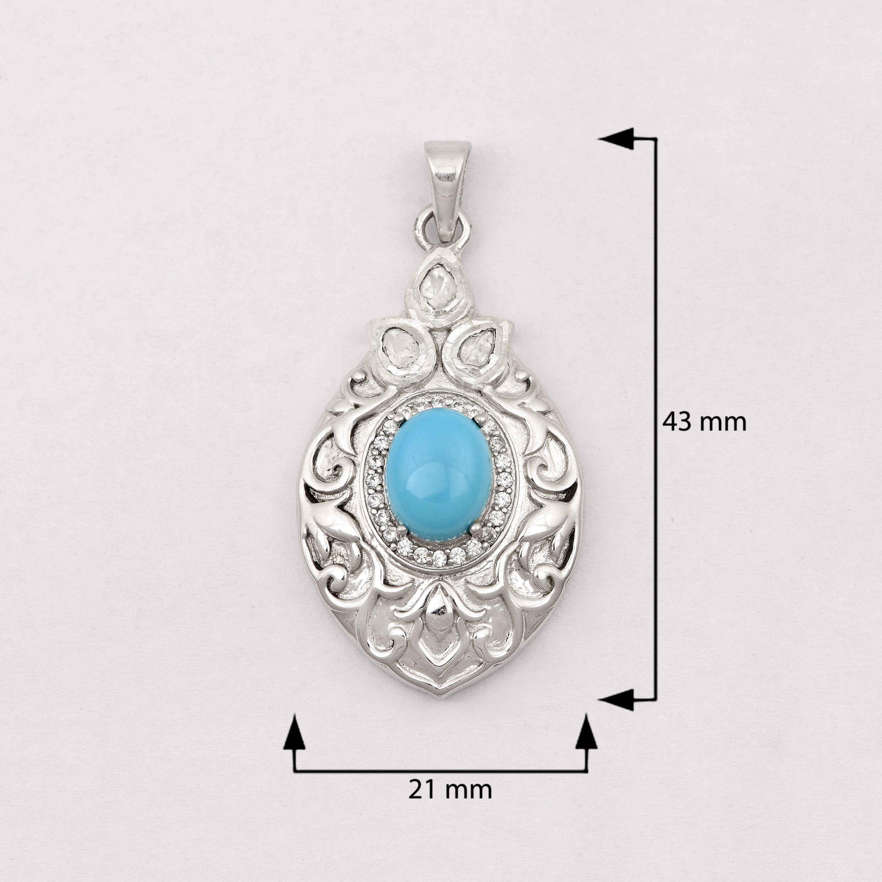 0.25 CTW Diamond Polki Turquoise Pendant