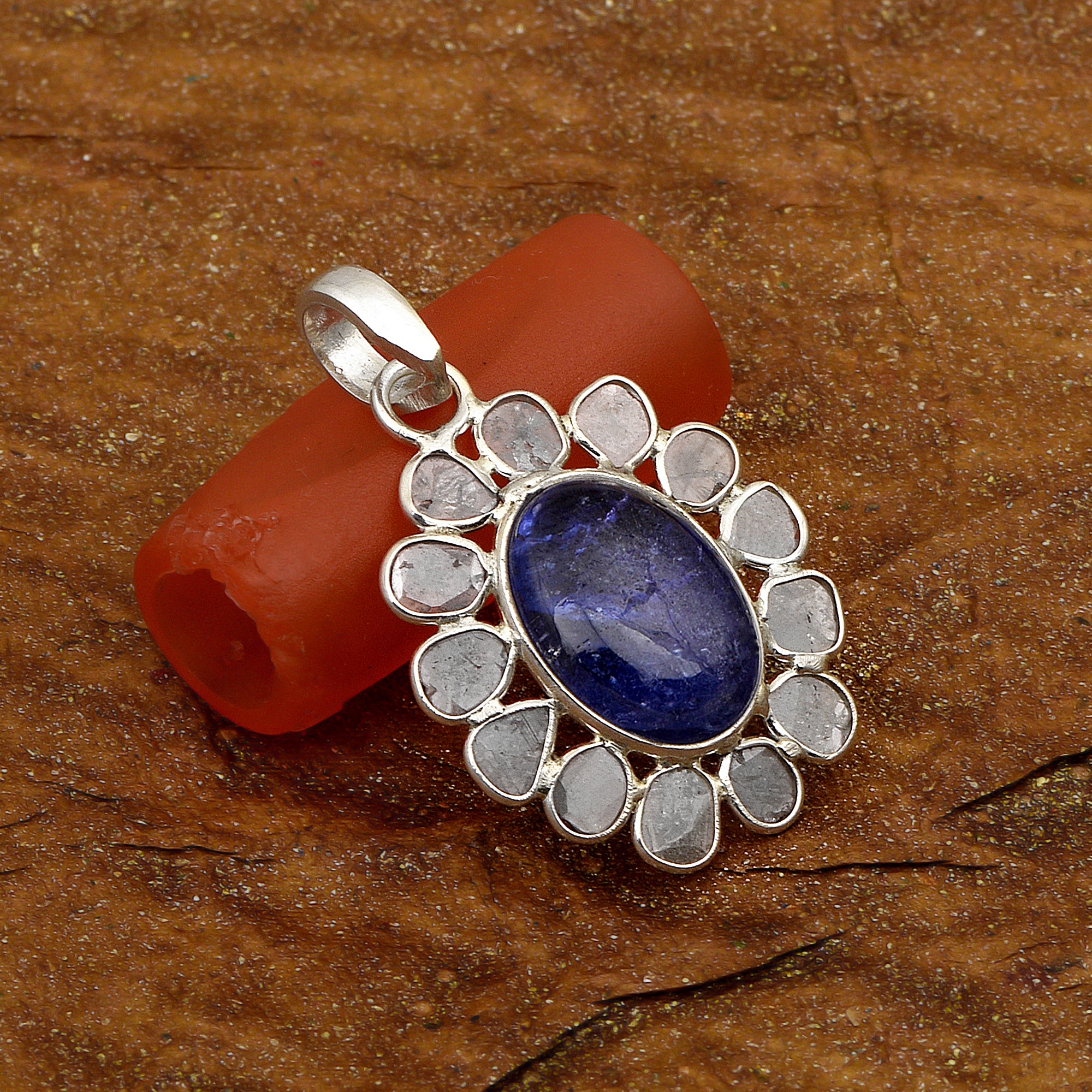 1 CTW Diamond Polki Tanzanite Oval Pendant