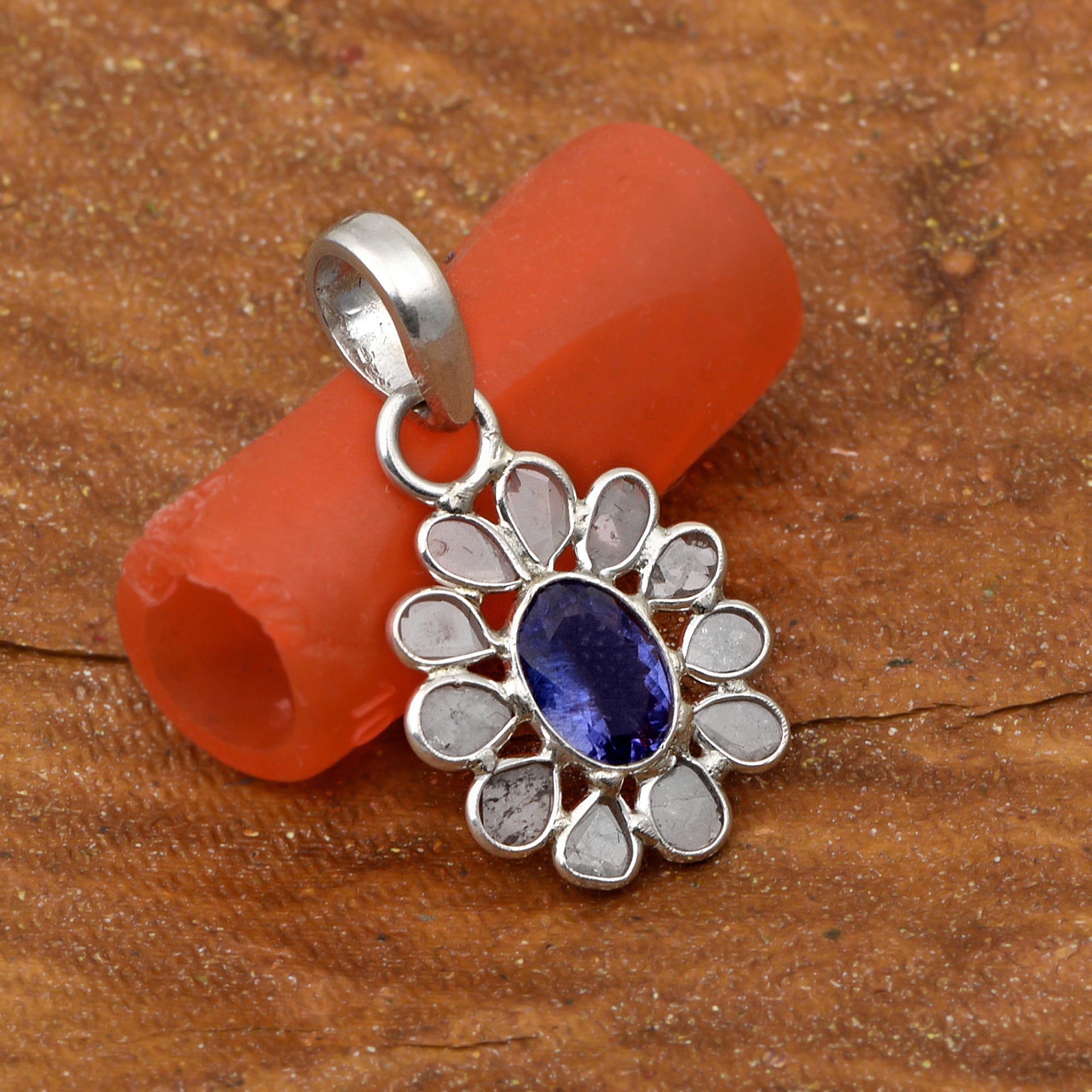 0.50 CTW Diamond Polki Tanzanite Pendant