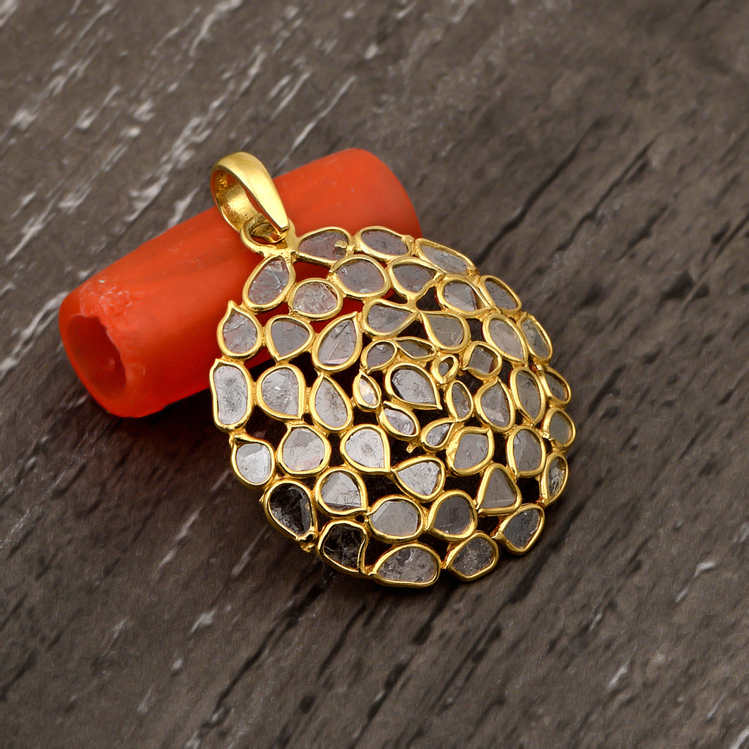 3 CTW Diamond Polki Round Vintage Pendant