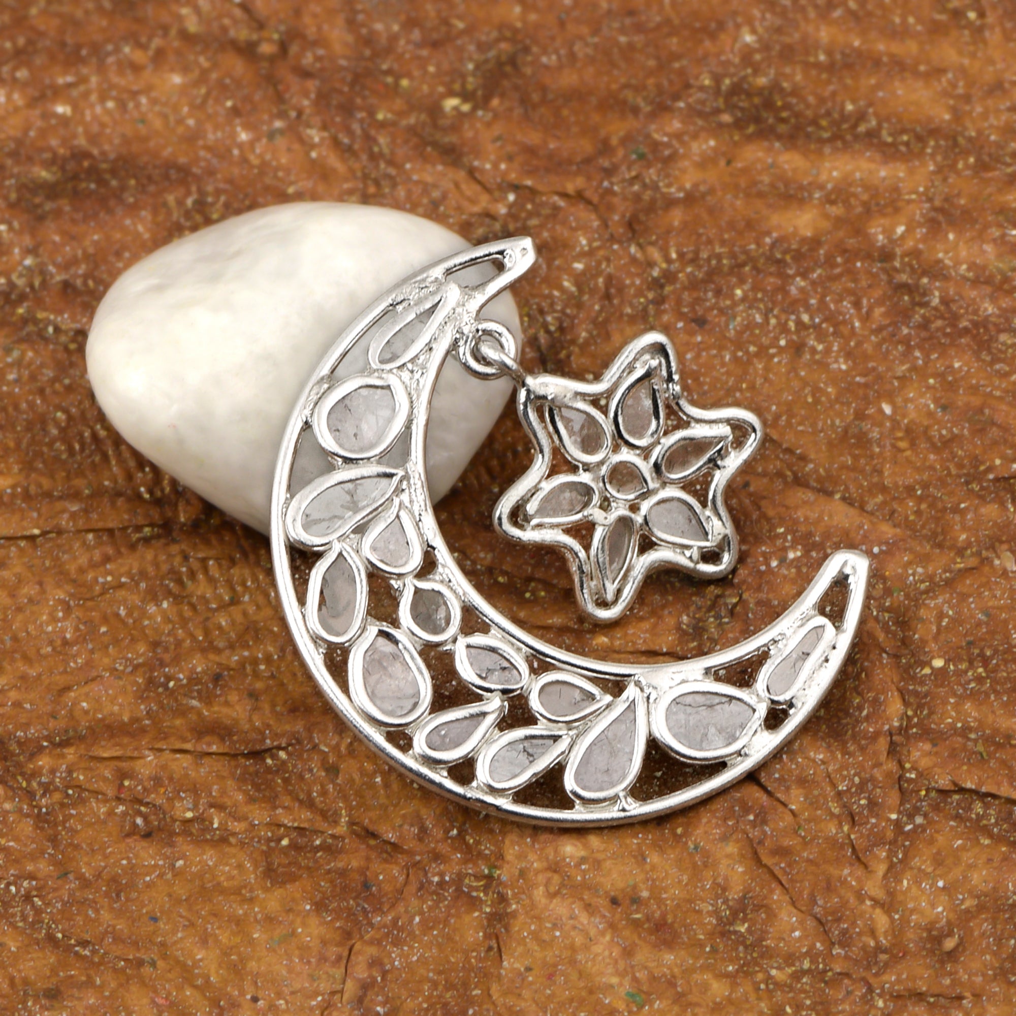 1 CTW Diamond Polki Moon Star Pendant