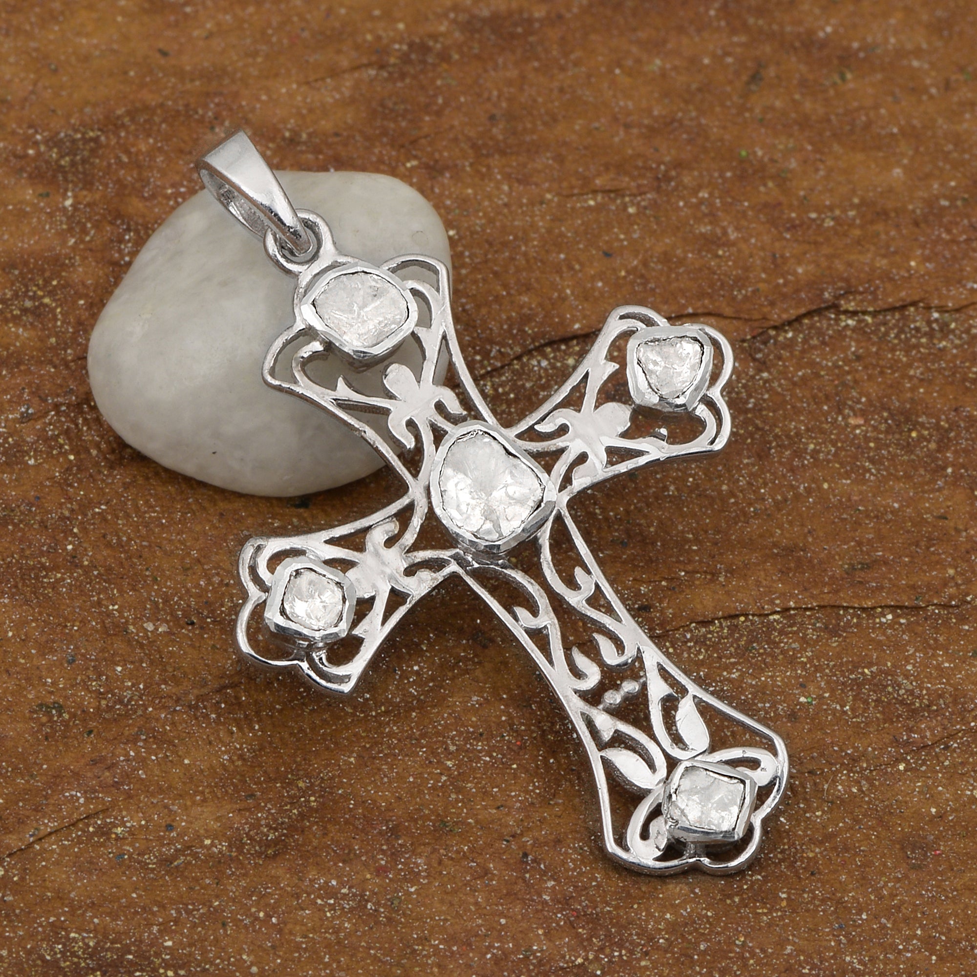 0.50 CTW Diamond Polki Cross Pendant