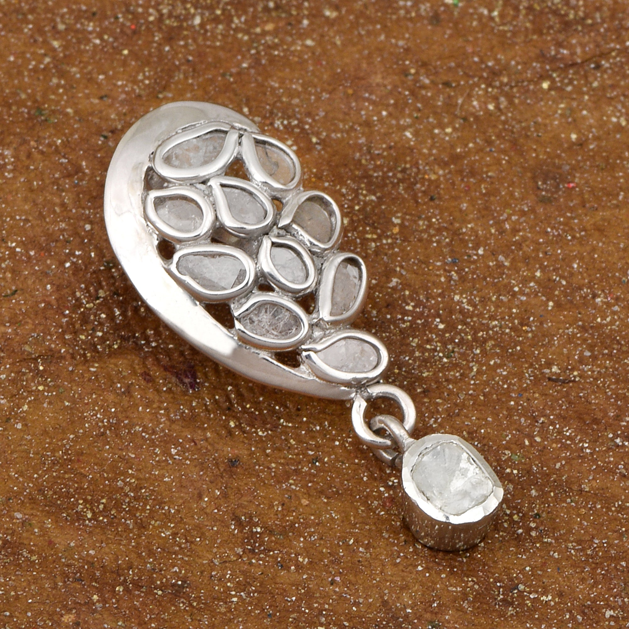 0.50 CTW Diamond Polki Half Heart Pendant