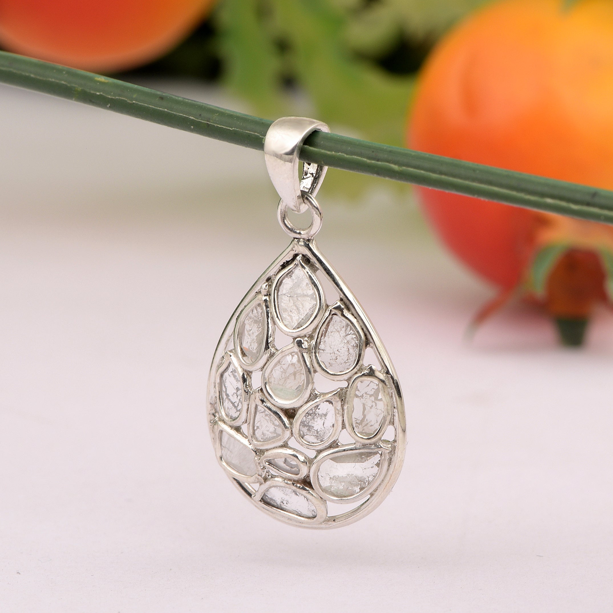 0.35 CTW Diamond Polki Tear Drop Pendant