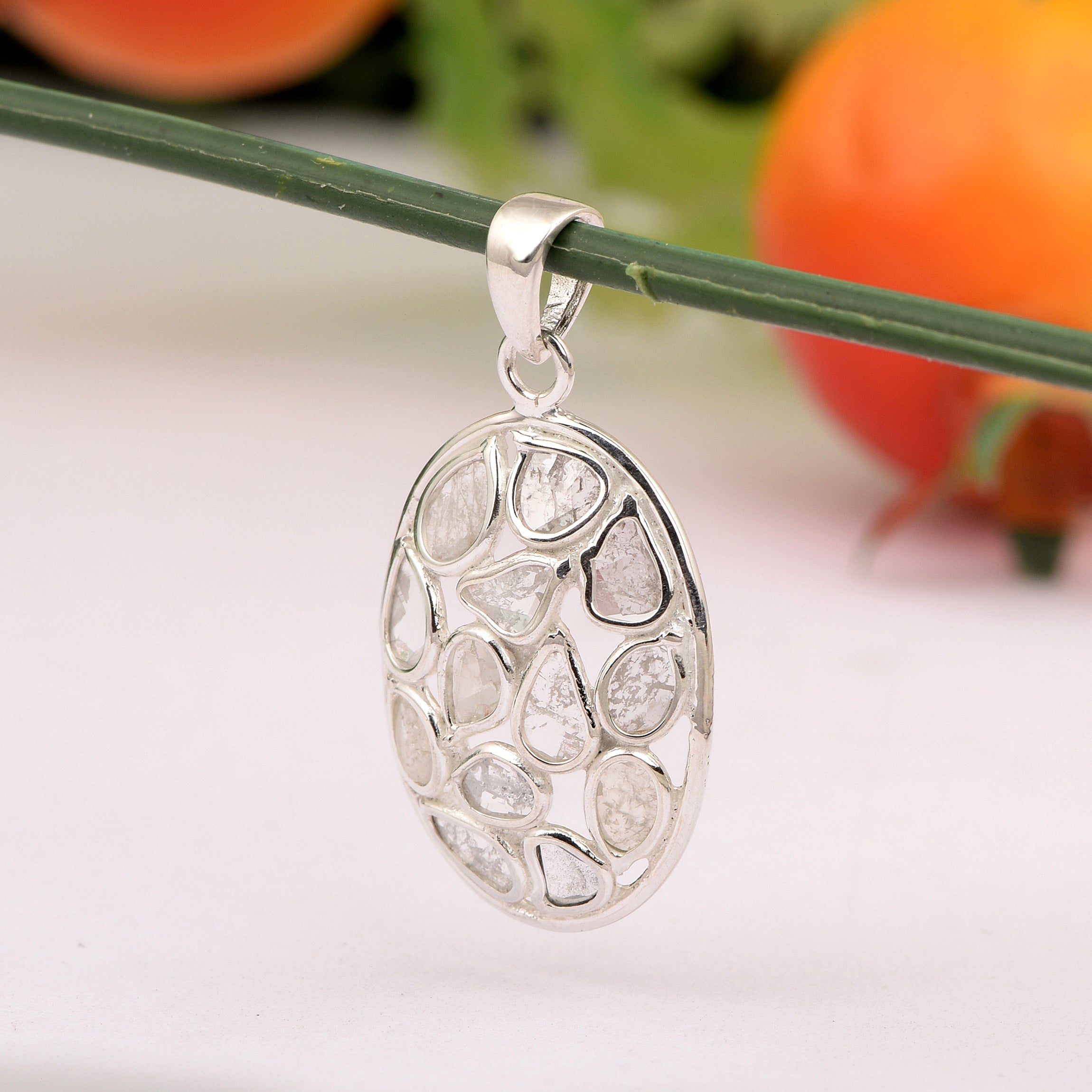 0.50 CTW Diamond Polki Oval Shape Pendant