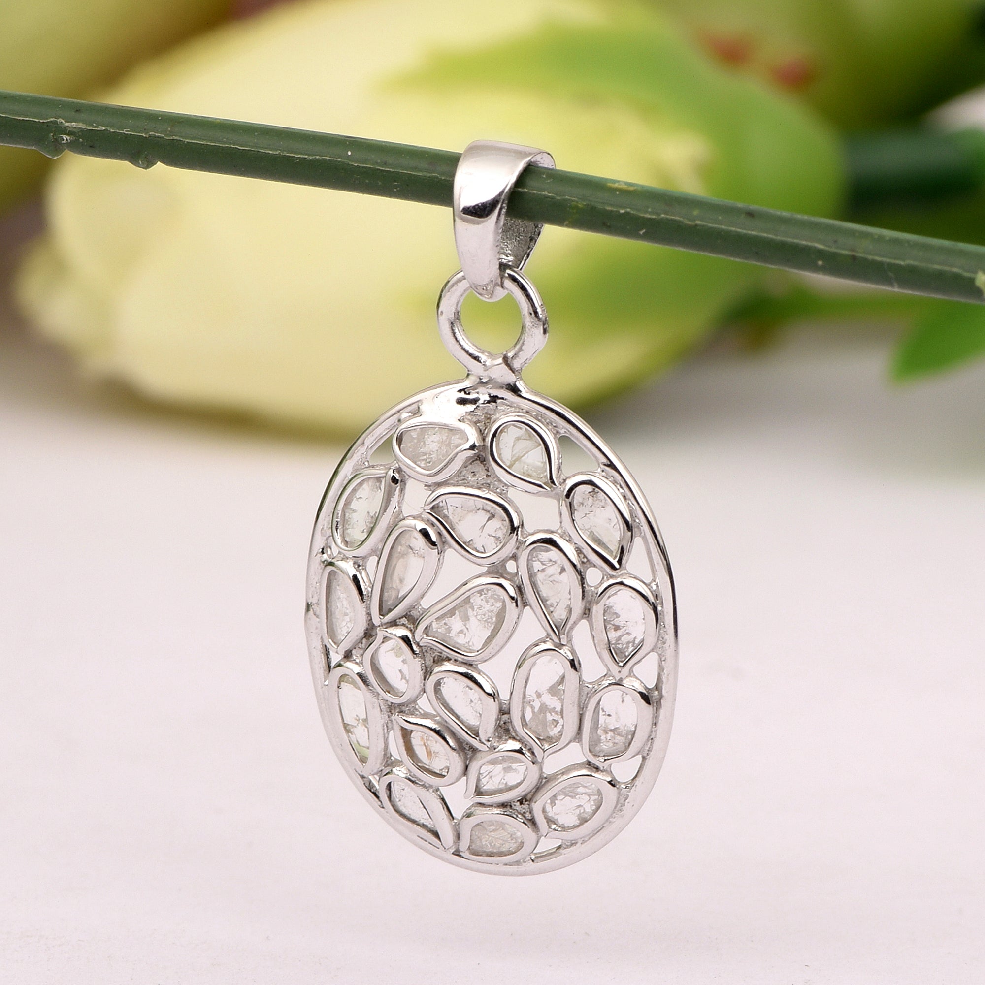 1.00 CTW Diamond Polki Oval Pendant