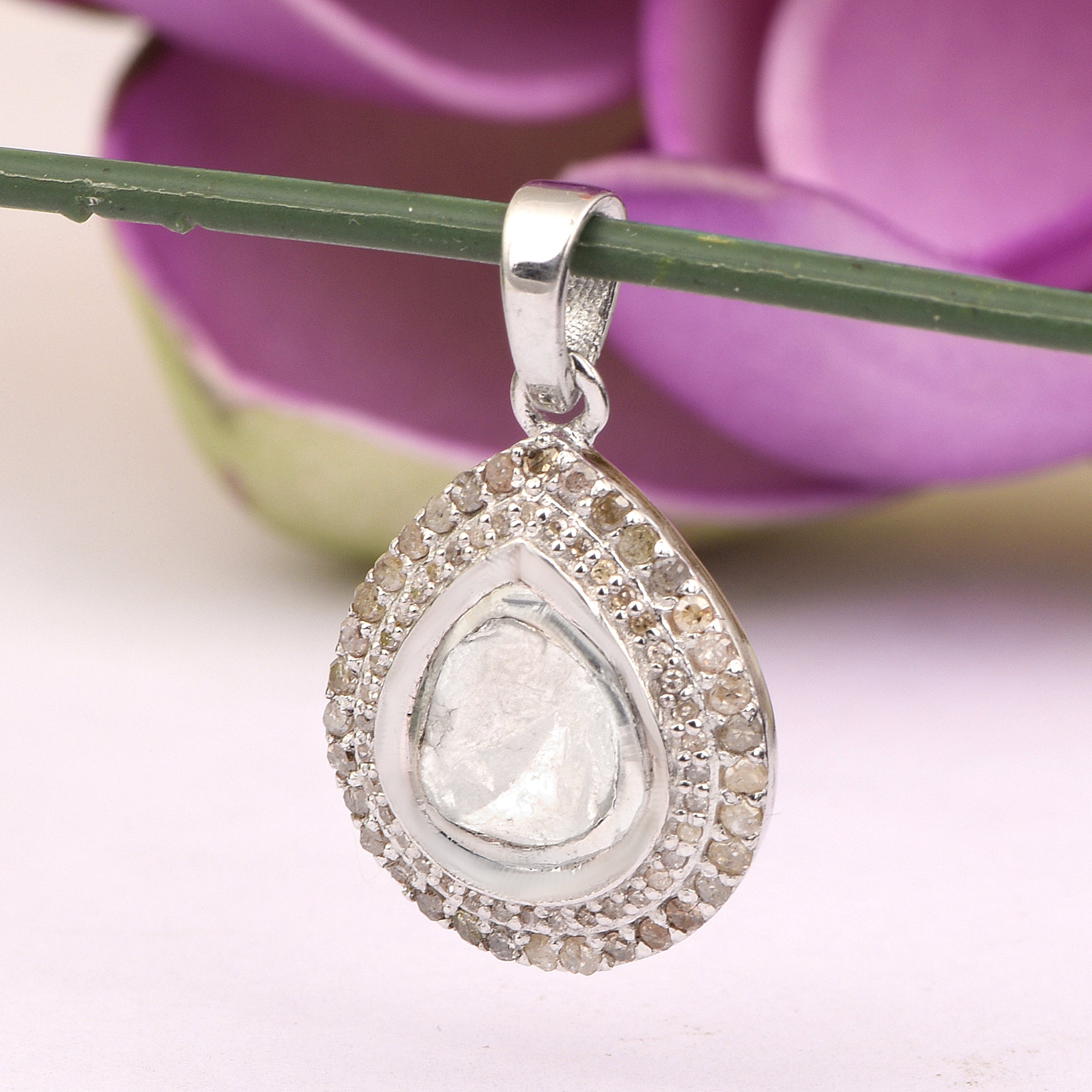 0.50 CTW Diamond Polki Pear Pendant