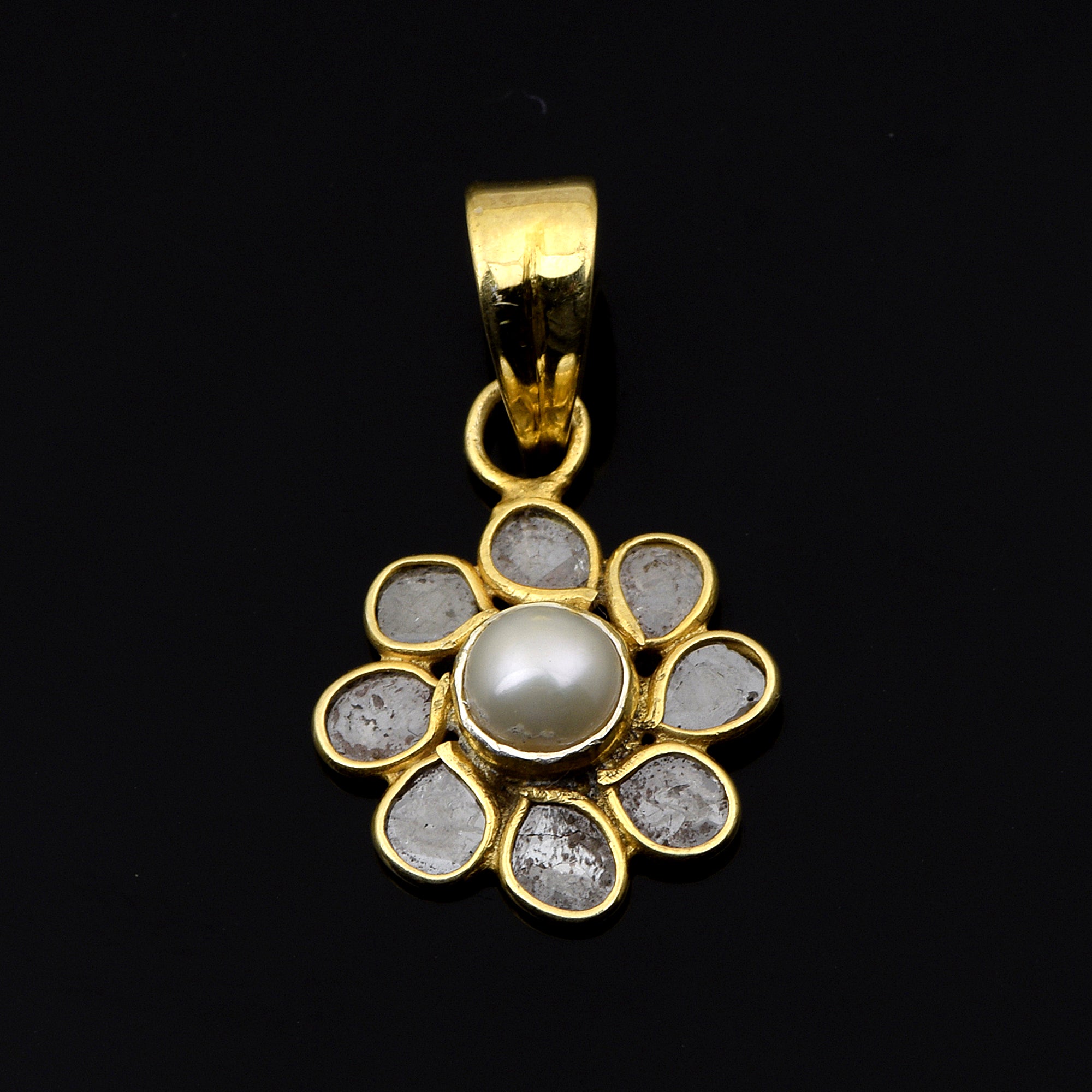 0.50 CTW Diamond Polki Pearl Floral Pendant