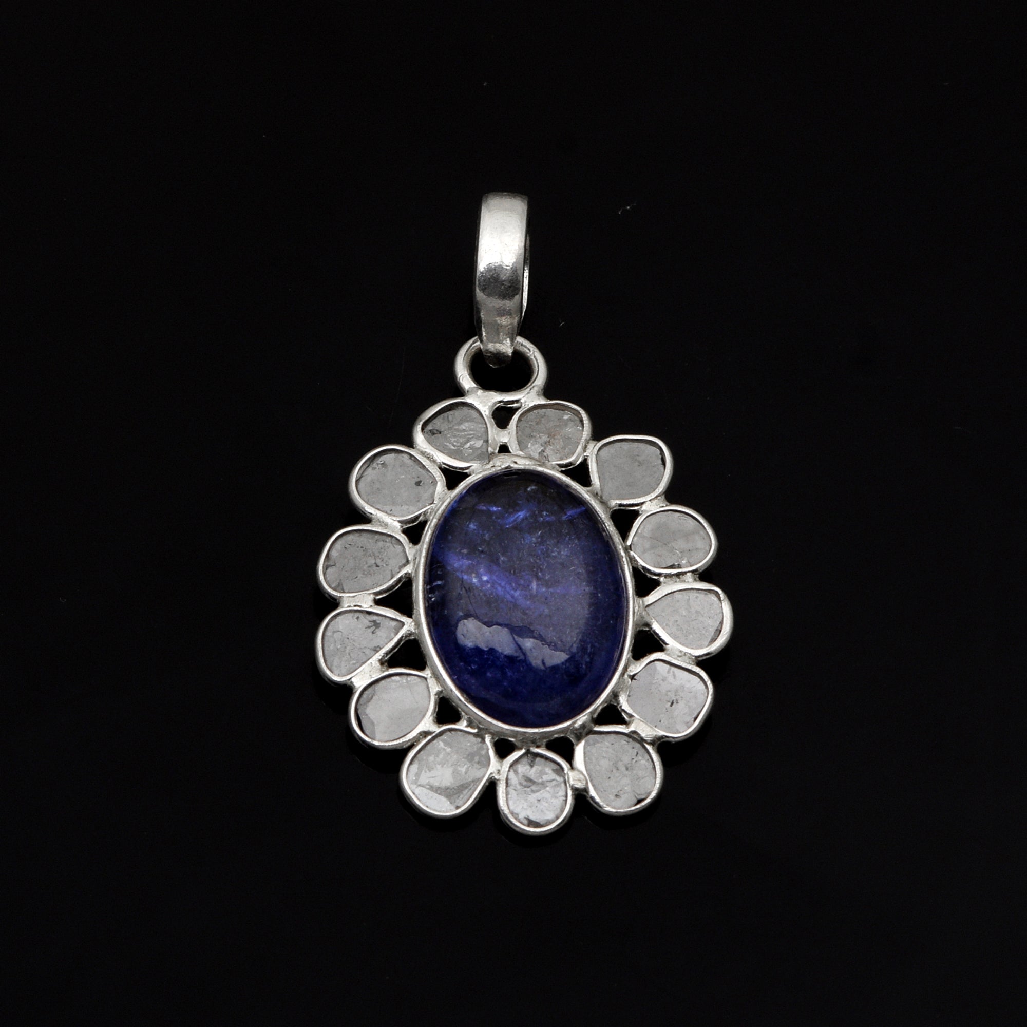 1 CTW Diamond Polki Tanzanite Oval Pendant