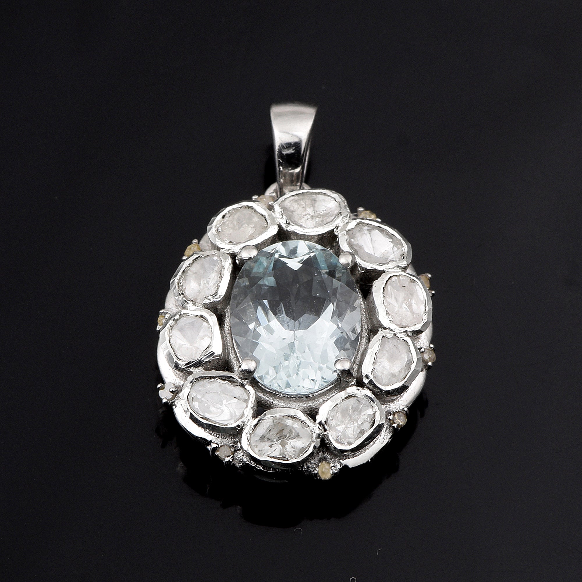 1.10 CTW Diamond Polki Blue Topaz Statement Pendant