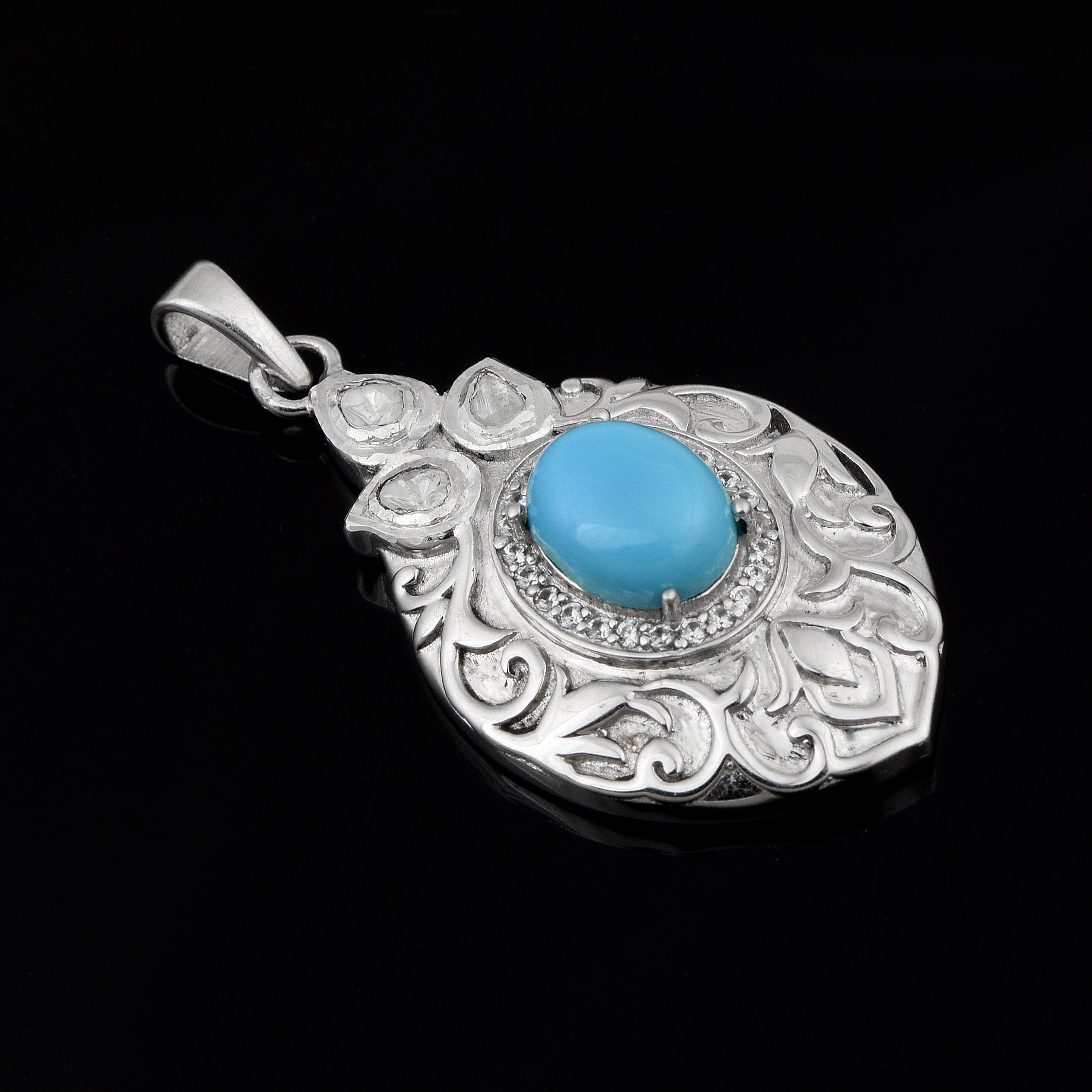 0.25 CTW Diamond Polki Turquoise Pendant