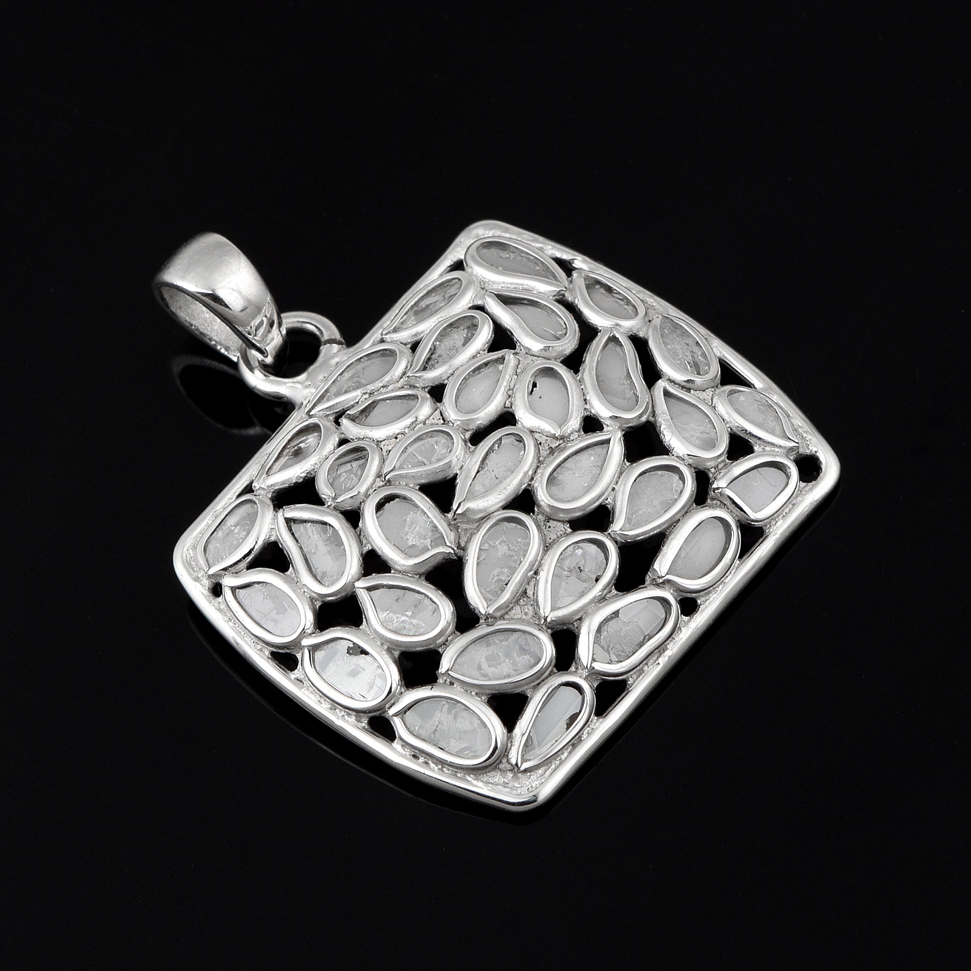 1.50 CTW Diamond Polki Rectangle Shape Pendant