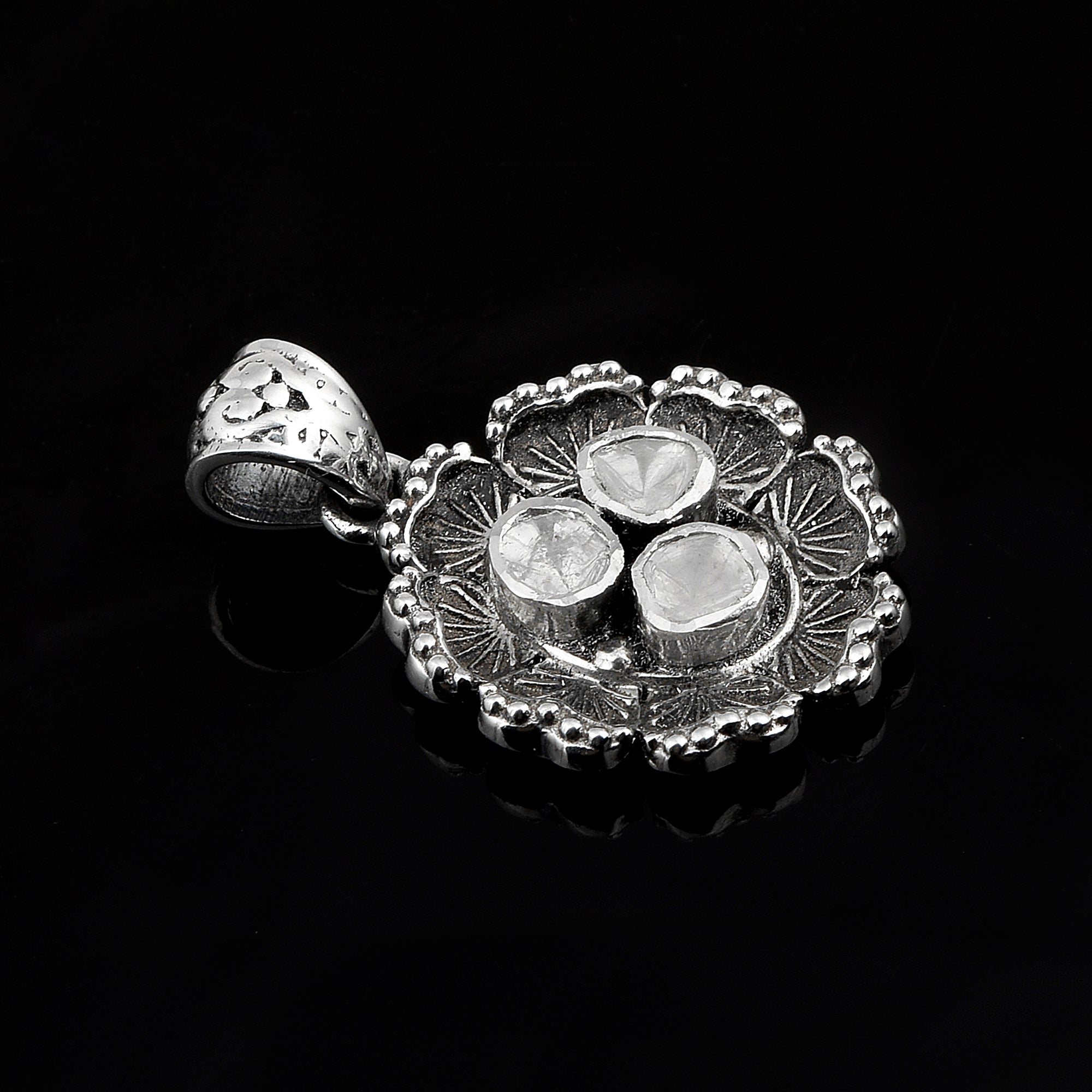 0.40 CTW Diamond Polki Peonies Flower Statement Pendant