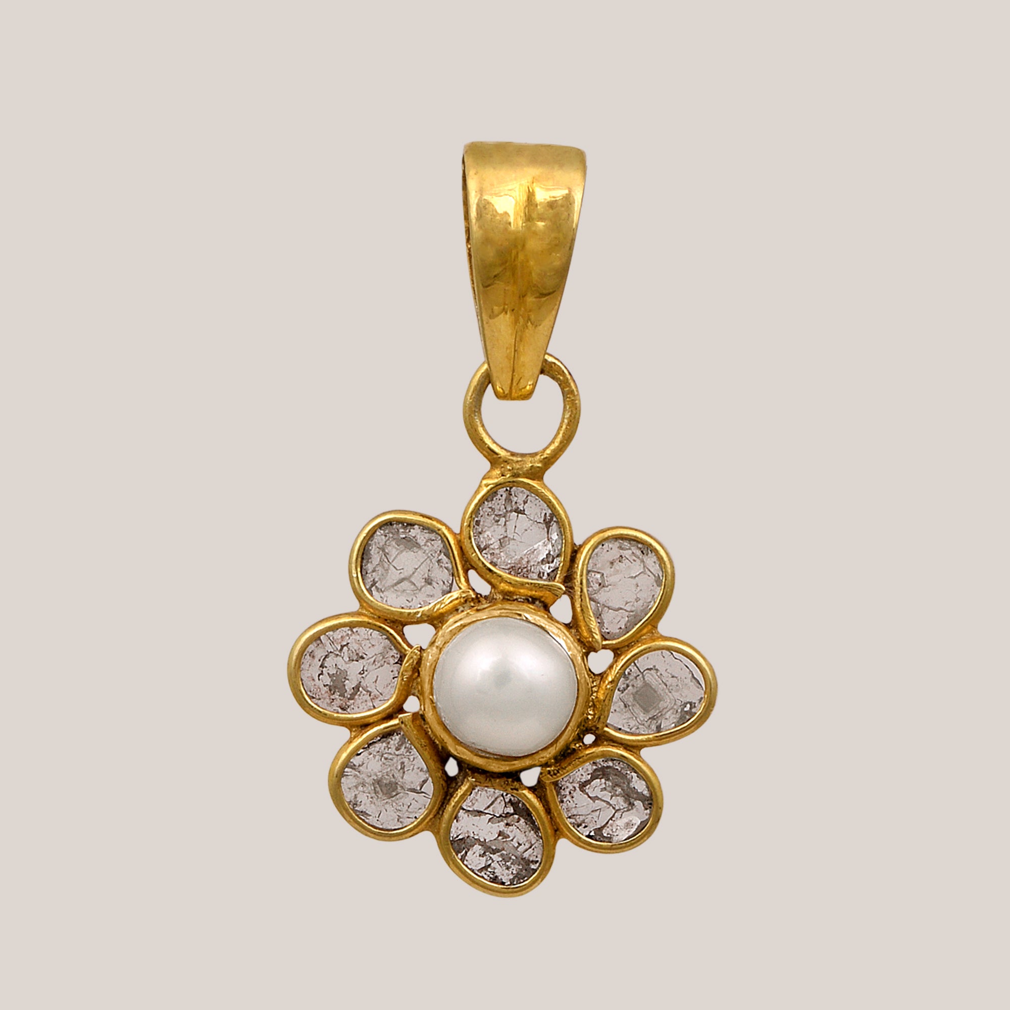 0.50 CTW Diamond Polki Pearl Floral Pendant
