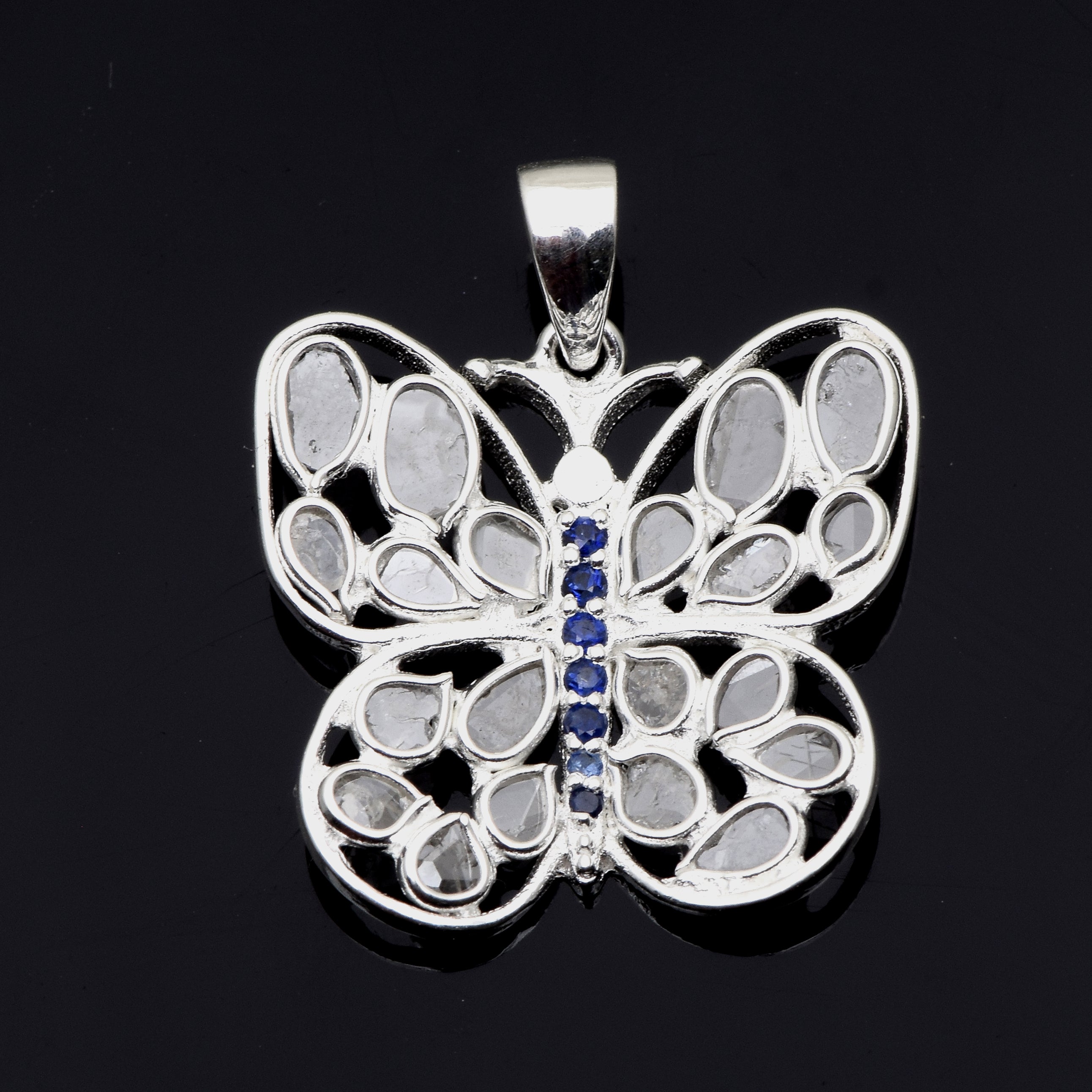 0.85 CTW Diamond Polki Tanzanite Butterfly Pendant