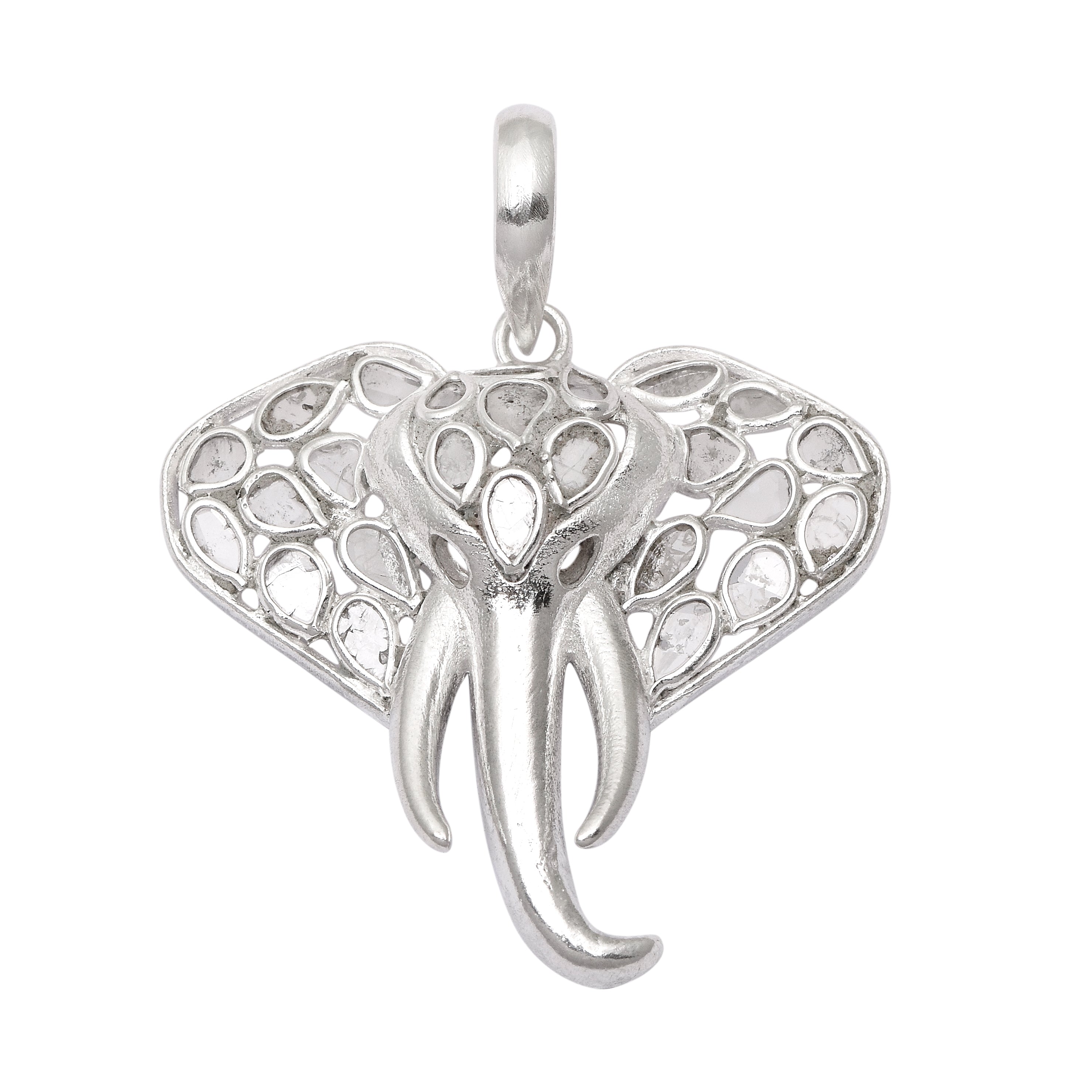 1.50 CTW Diamond Polki Elephant Head Pendant