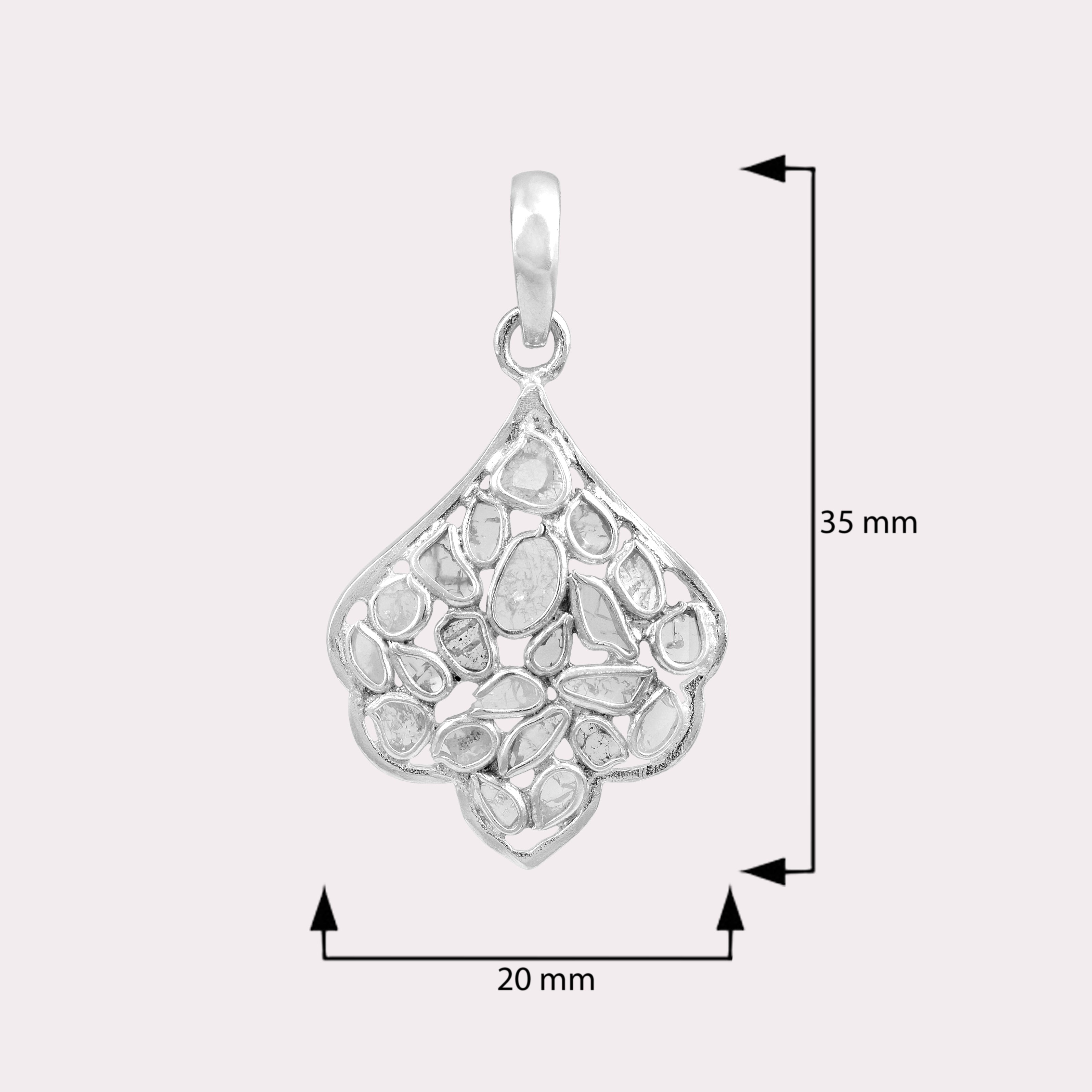 1.50 CTW Diamond Polki Leaf Inspired Pendant Set