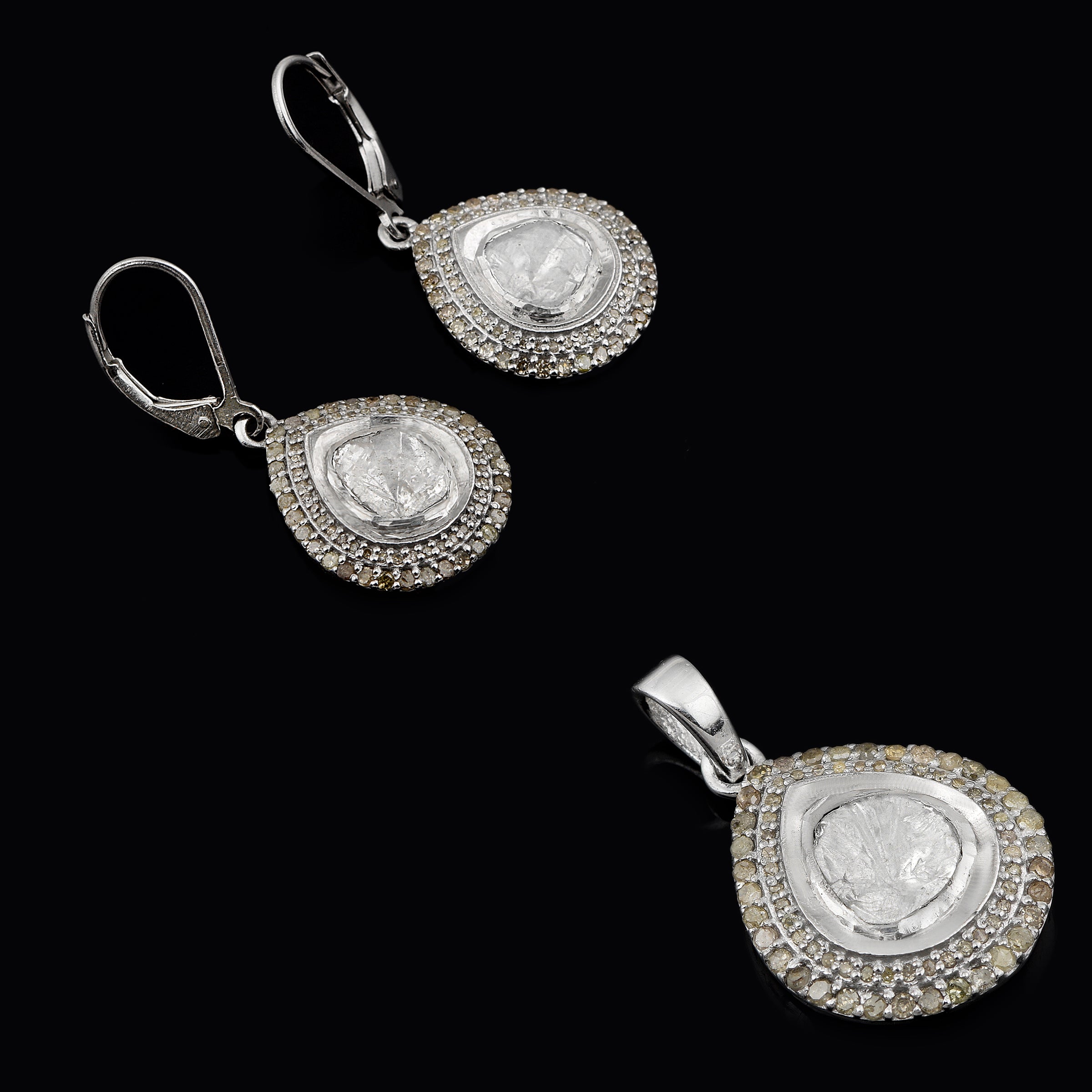 1.90 CTW Diamond Polki Teardrop Pendant Set