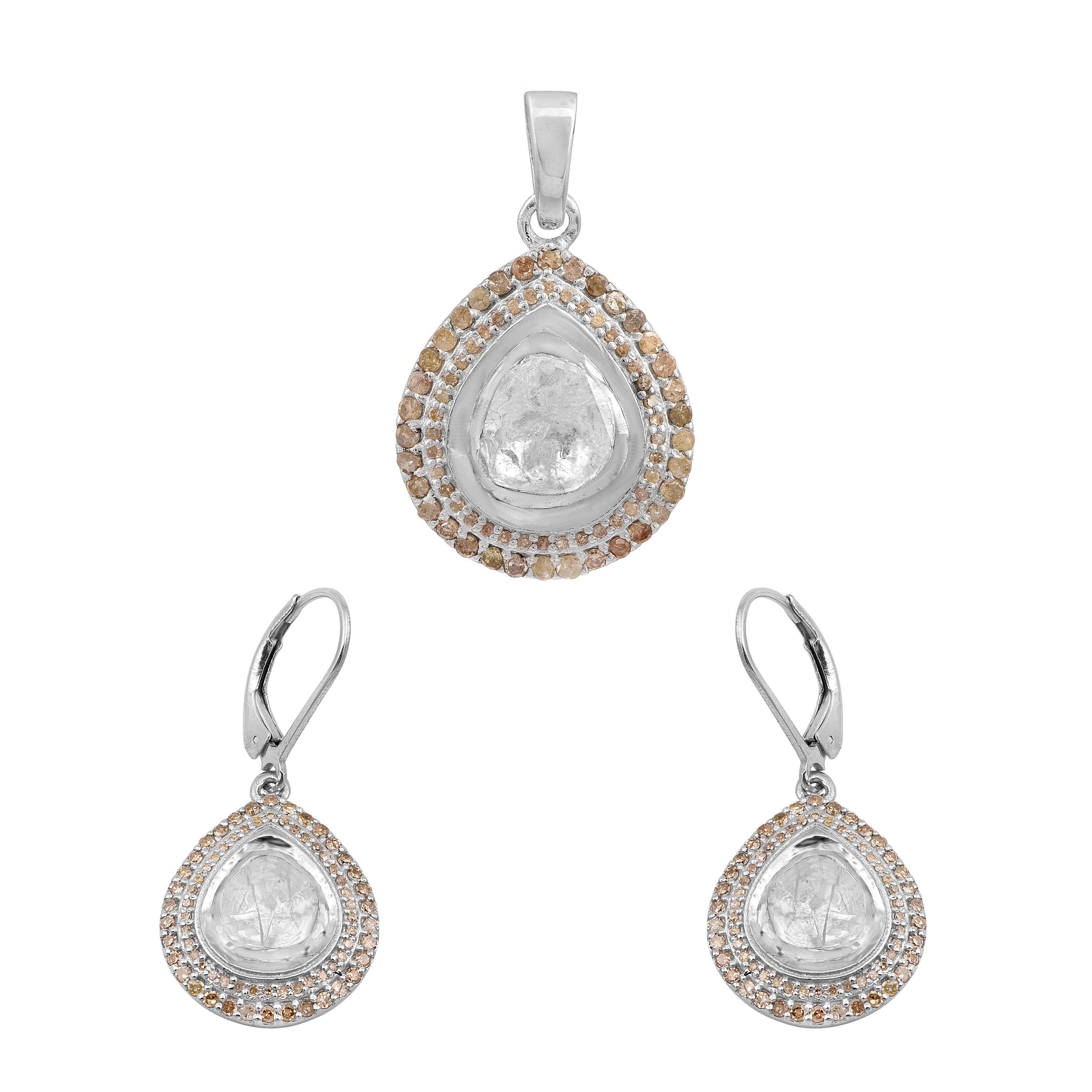 1.90 CTW Diamond Polki Teardrop Pendant Set