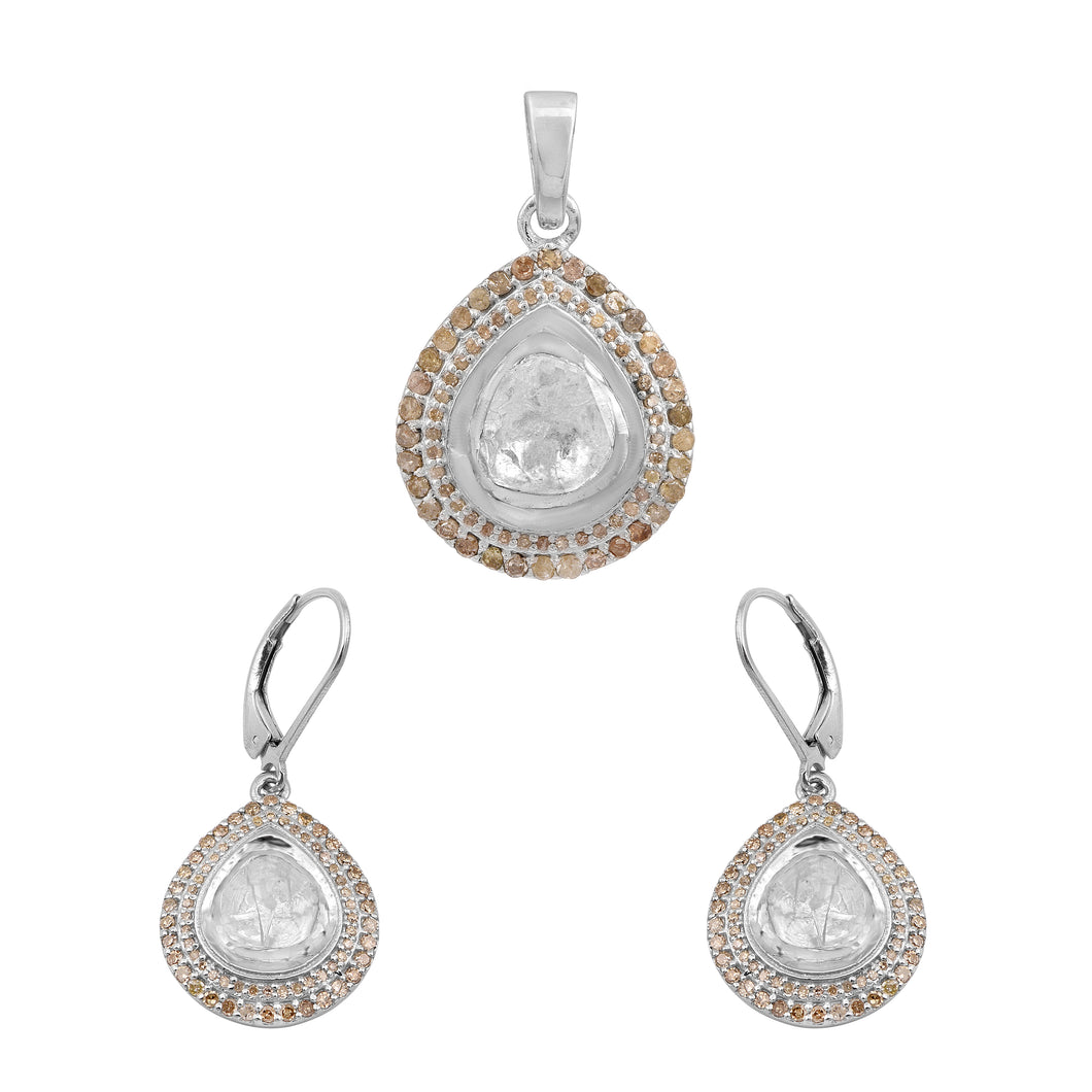 1.90 CTW Diamond Polki Teardrop Pendant Set
