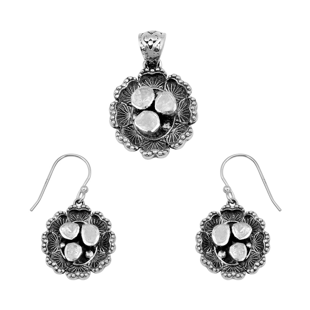 1.00 CTW Diamond Polki Flower Inspired Pendant Set