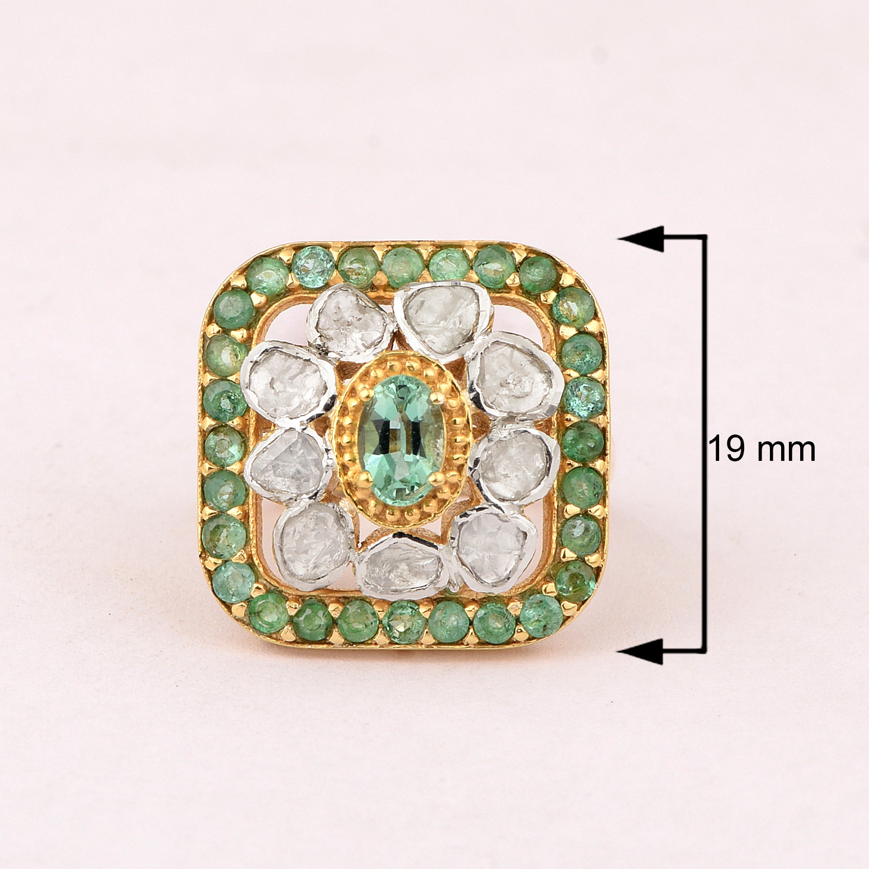 0.50 CTW Natural Diamond Polki Emerald Cocktail Ring