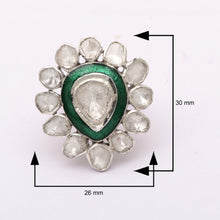 Load image into Gallery viewer, 1.75 CTW Diamond Polki Green Enamel Solitaire Ring
