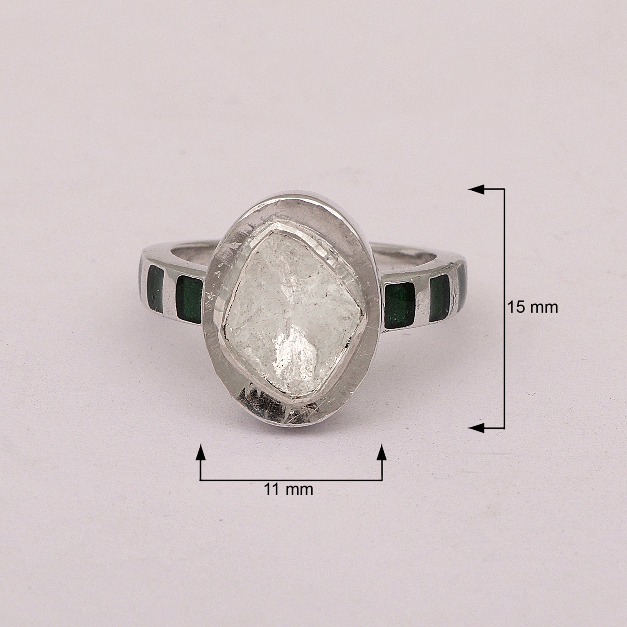 0.70 CTW Diamond Polki Green Enamel Ring