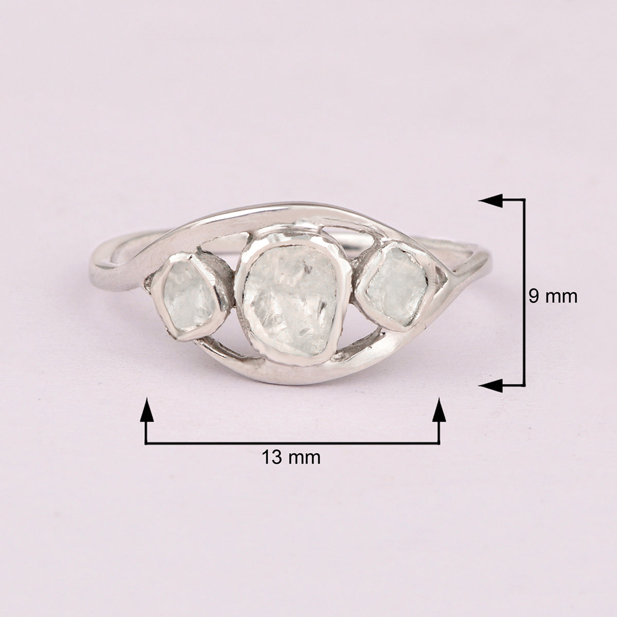 0.50 Ctw Diamond Polki Trilogy 925 Sterling Silver Ring