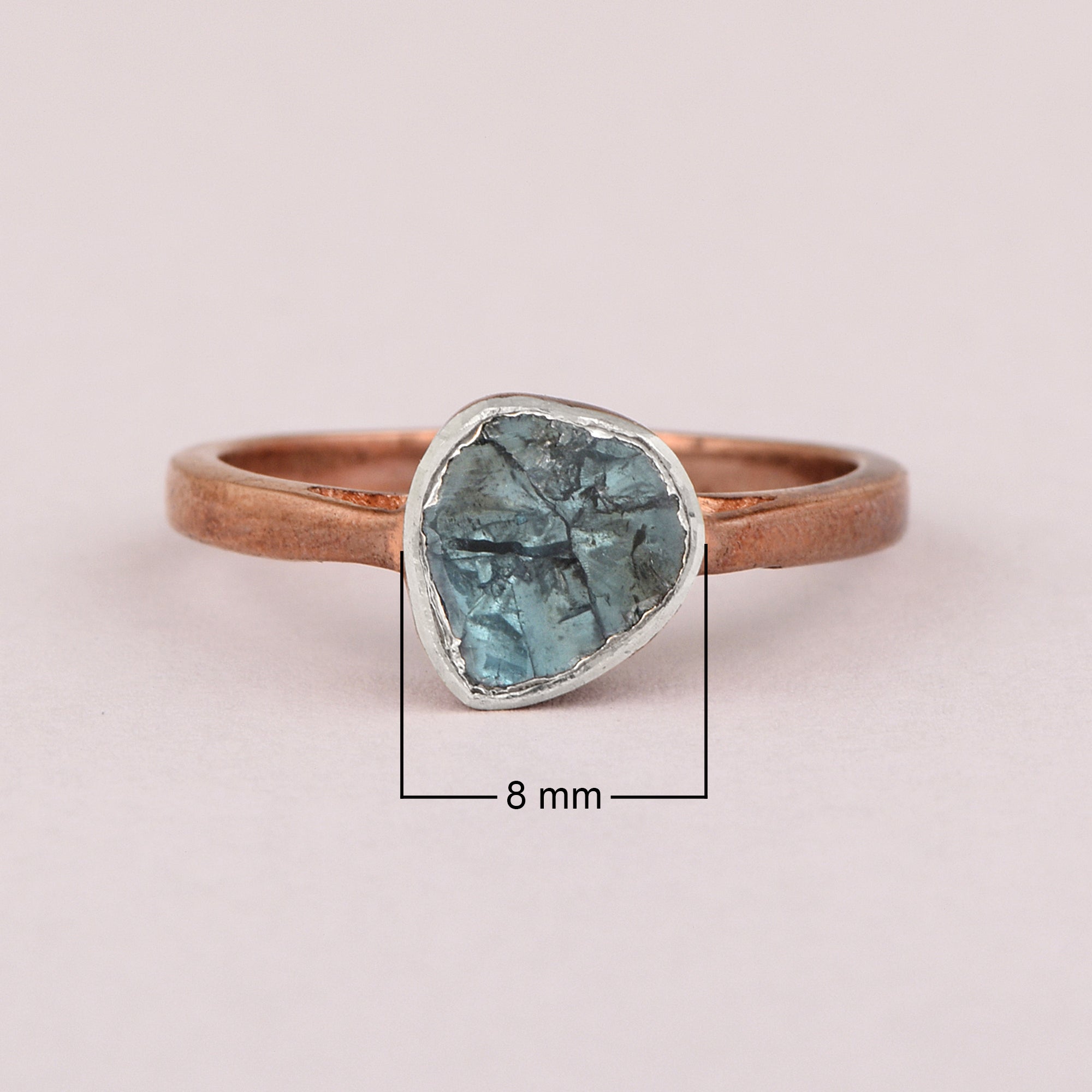 0.25 CTW Natural Blue Diamond Polki Solitaire Handmade Women Ring, 14K Rose Gold Plated