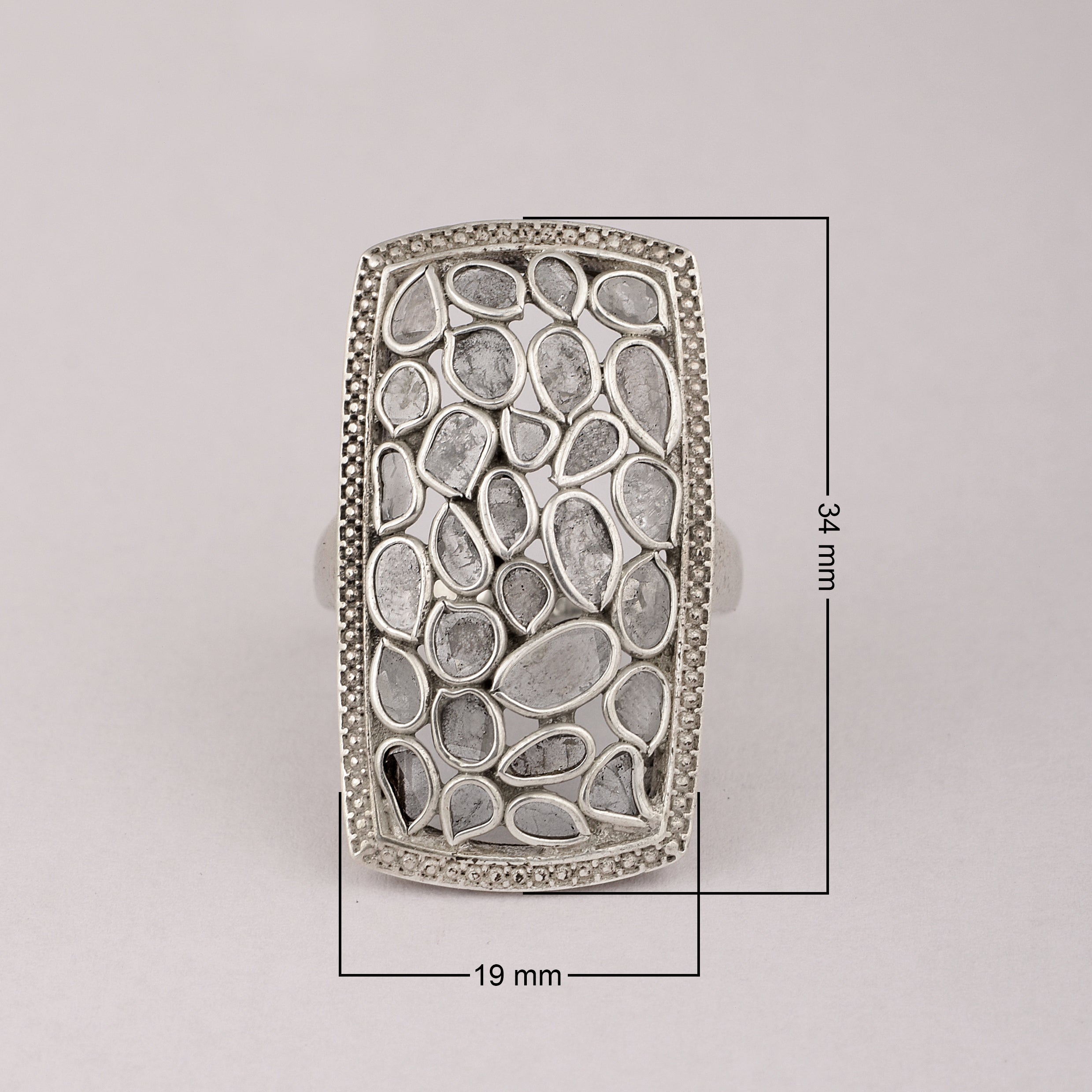 2.00 CTW Finest Natural Cluster Setting Diamond Polki Cocktail Handmade Ring