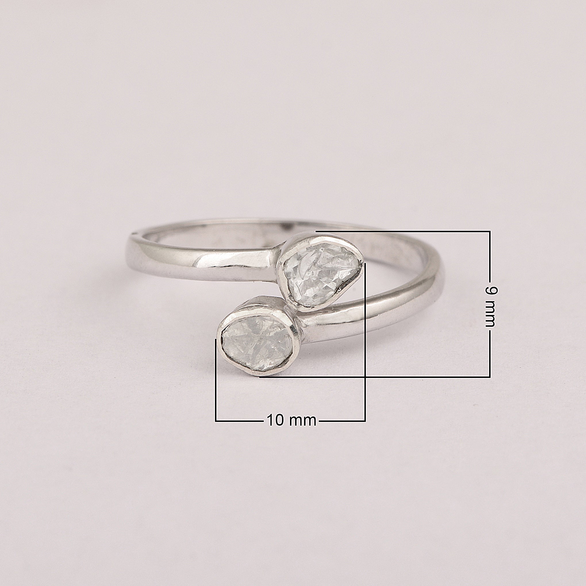 0.35 CTW Natural Slice Polki Diamond Bypass Women Ring 925 Sterling Silver