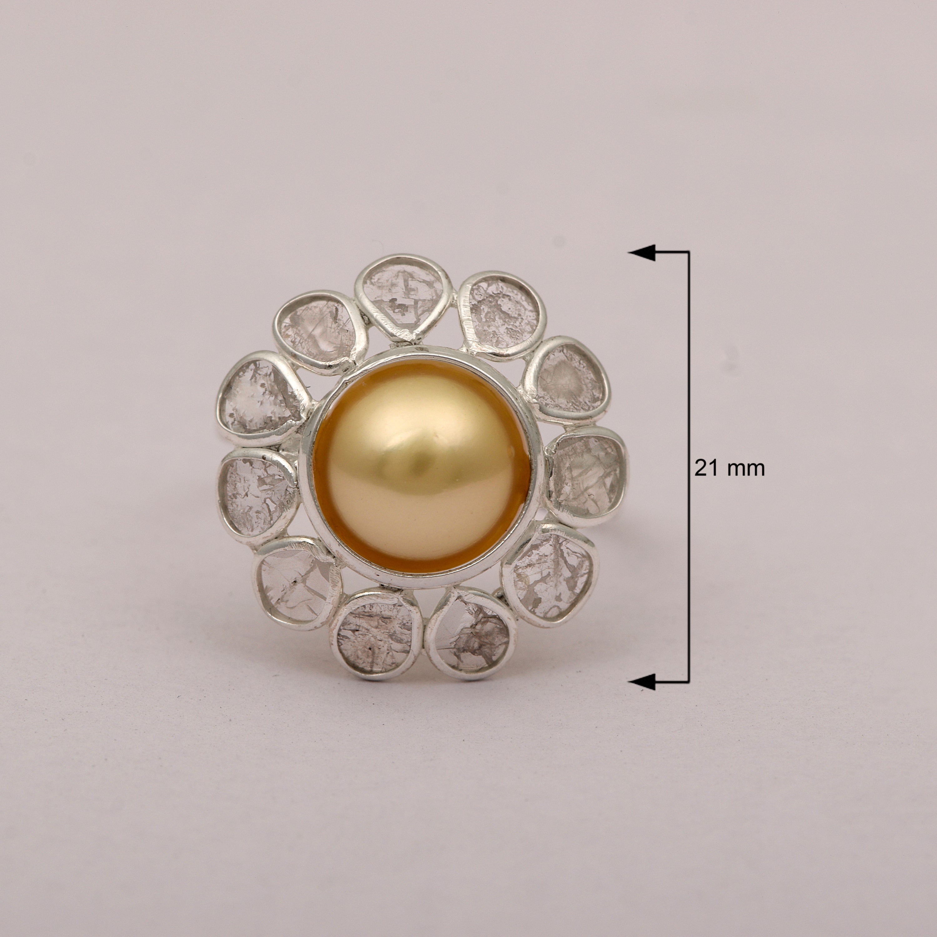 2 CTW Diamond Polki Pearl Floral Ring
