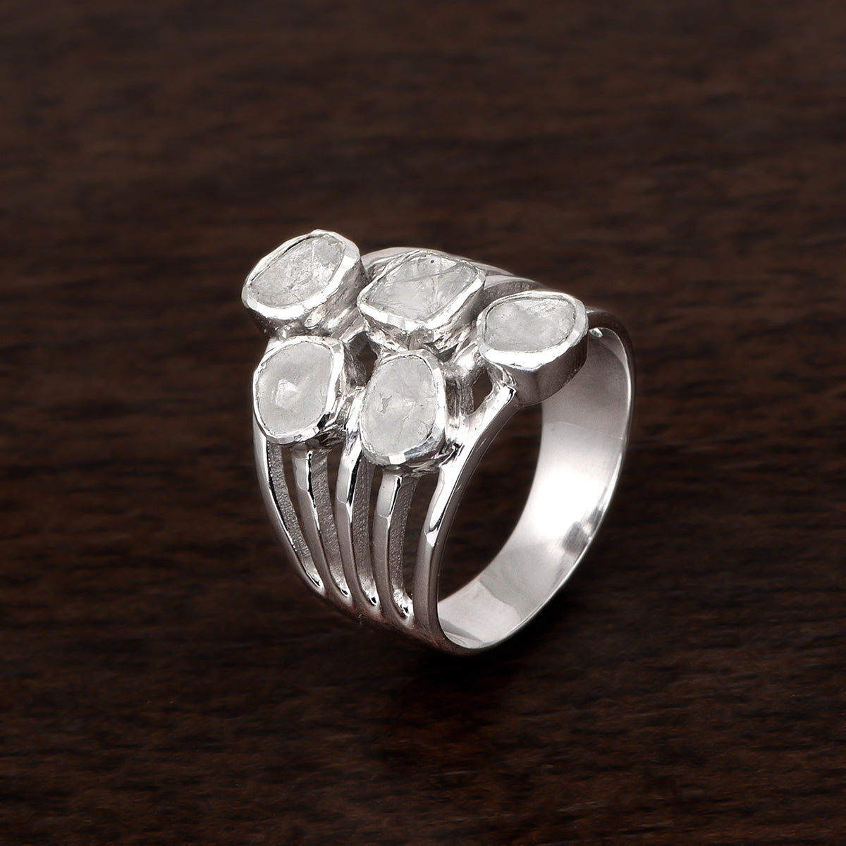 1.00 Ctw Polki Diamond Solitaire 925 Sterling Silver Statement Ring