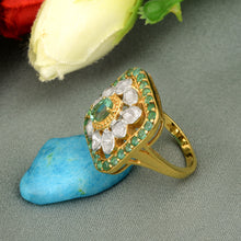 Load image into Gallery viewer, 0.50 CTW Natural Diamond Polki Emerald Cocktail Ring
