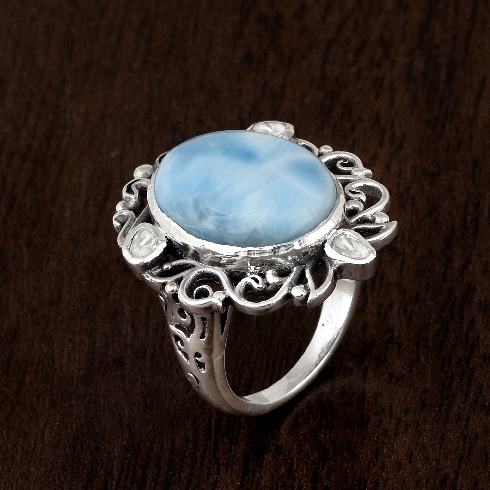0.40 CTW Natural Diamond Polki Larimar Cocktail Ring