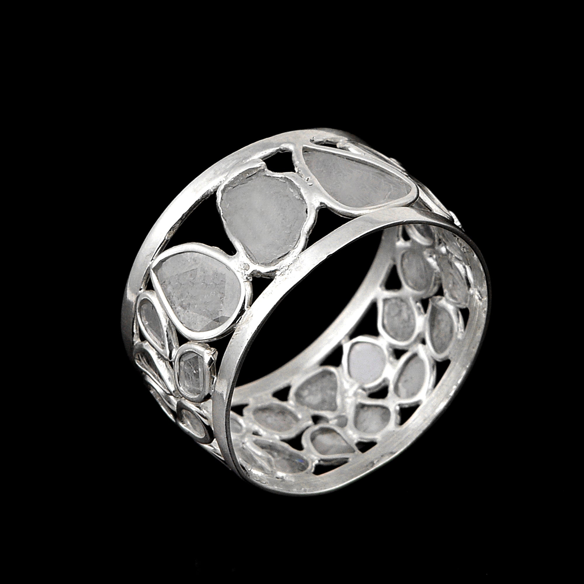 1.60 CTW Natural Diamond Polki Eternity Ring 925 Sterling Silver