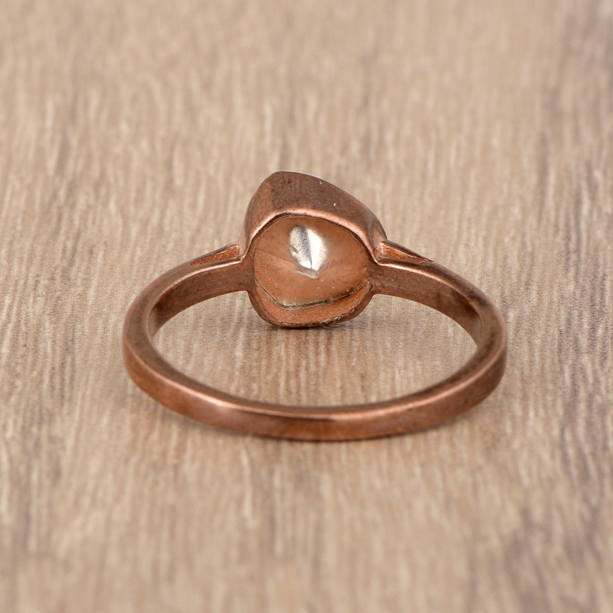 0.25 CTW Natural Blue Diamond Polki Solitaire Handmade Women Ring, 14K Rose Gold Plated