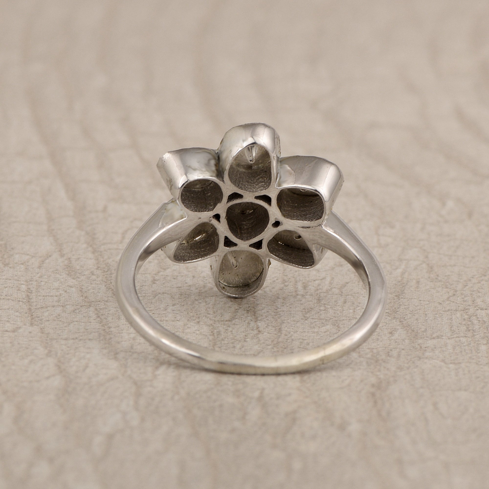 0.50 CTW Polki Diamond Floral 925 Sterling Silver Ring