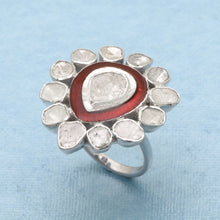 Load image into Gallery viewer, 1.75 CTW Diamond Polki Red Enamel Solitaire Ring
