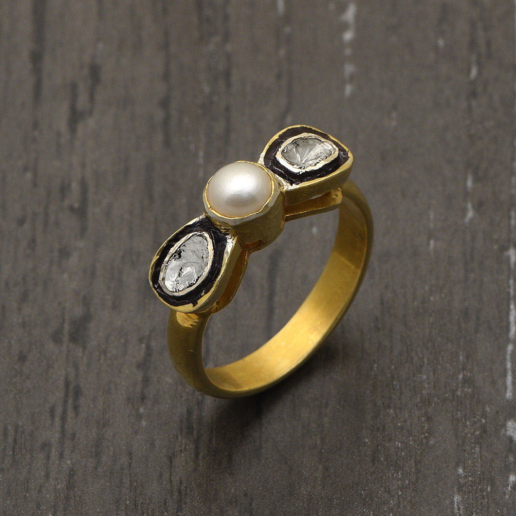 0.50 CTW Diamond Polki Pearl Ring