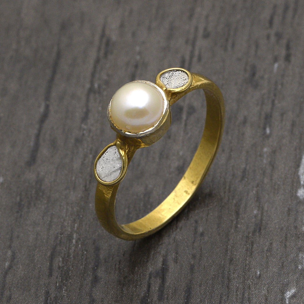 0.30 CTW Diamond Polki Pearl Ring