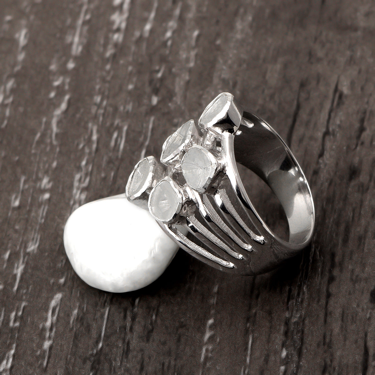 1.00 Ctw Polki Diamond Solitaire 925 Sterling Silver Statement Ring