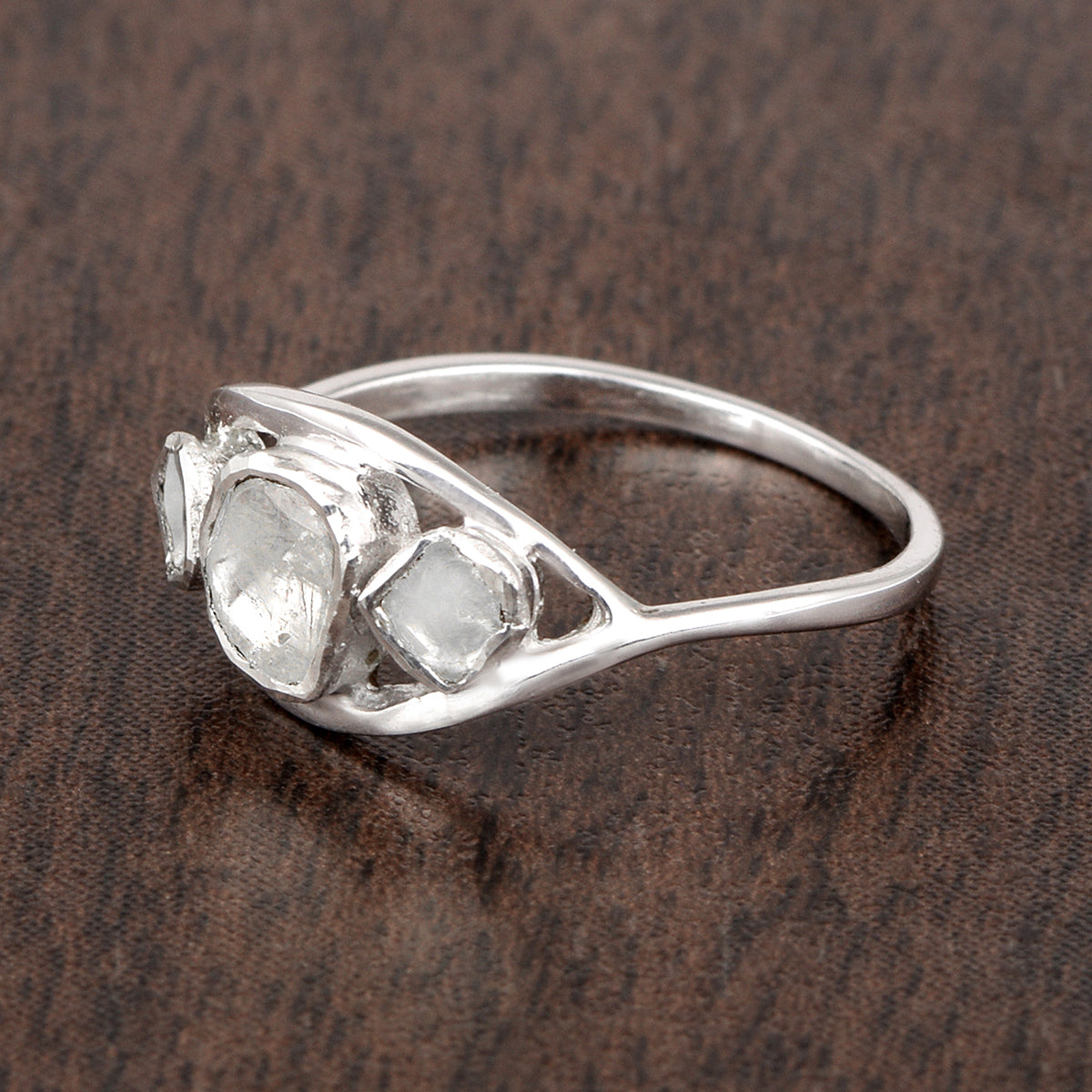 0.50 Ctw Diamond Polki Trilogy 925 Sterling Silver Ring