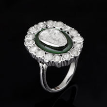 Load image into Gallery viewer, 1.00 CTW Diamond Polki 925 Sterling Silver Green Enamel Engraved Cocktail Ring
